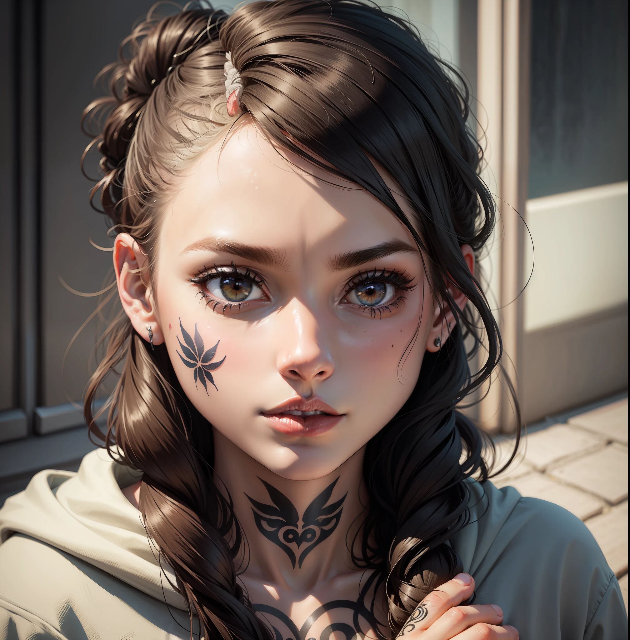 Girl with tattoos on her face