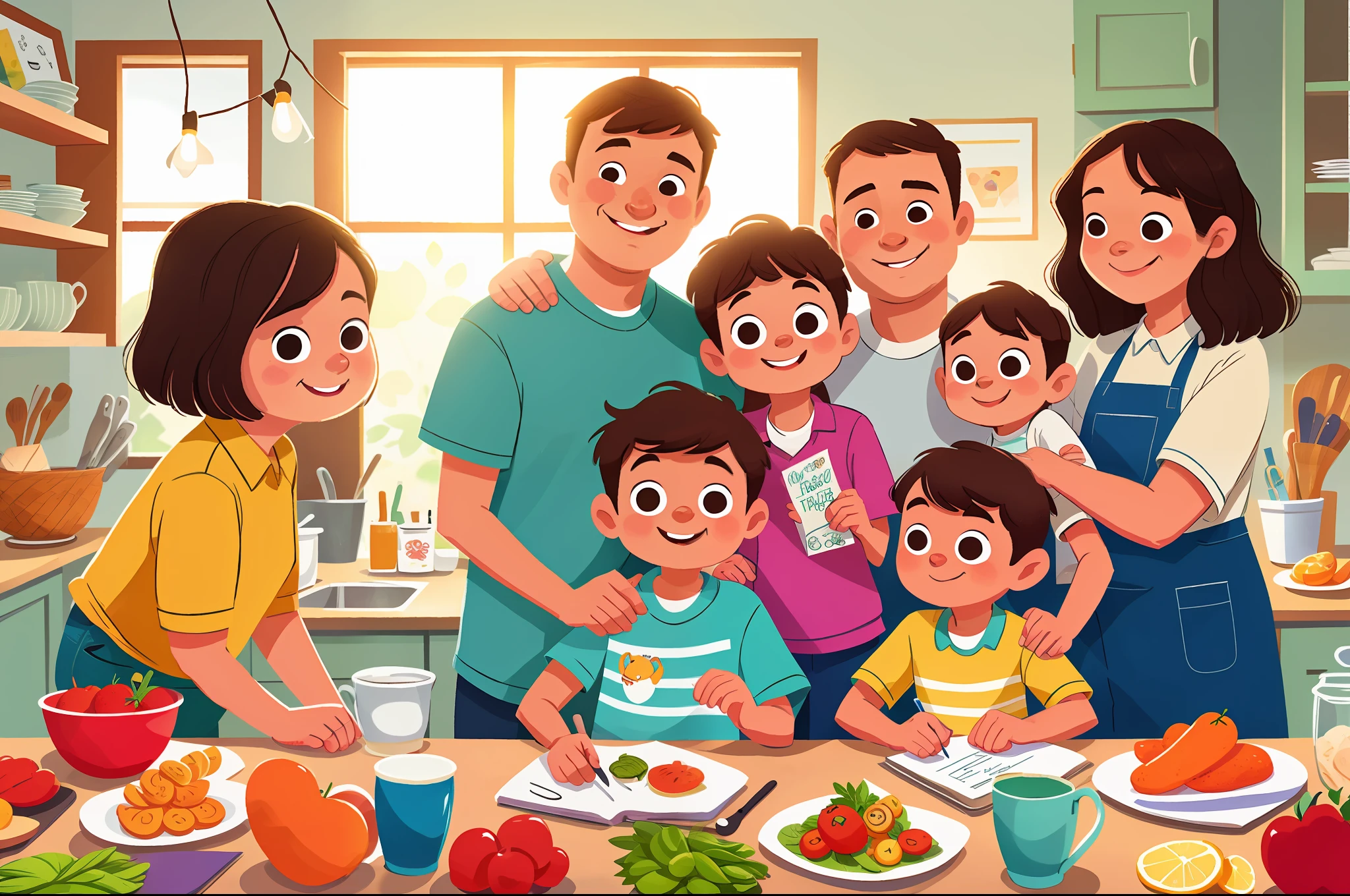 closeup, a family portrait, momn, dad, kitchen in the background