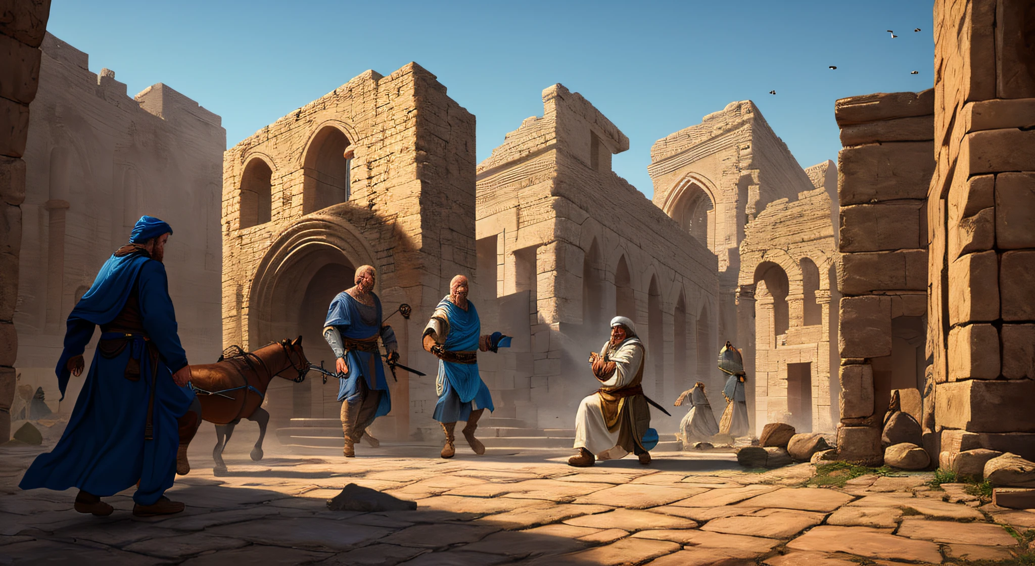 {"query": "ancient man being attacked by thieves", "type":"IMAGE", "actionTag":"generative_image"}, {"query": "ancient priest and levite passing by man", "type":"IMAGE", "actionTag":"generative_image"} e {"query": "ancient samaritan helping man", "type":"IMAGE", "actionTag":"generative_image"}