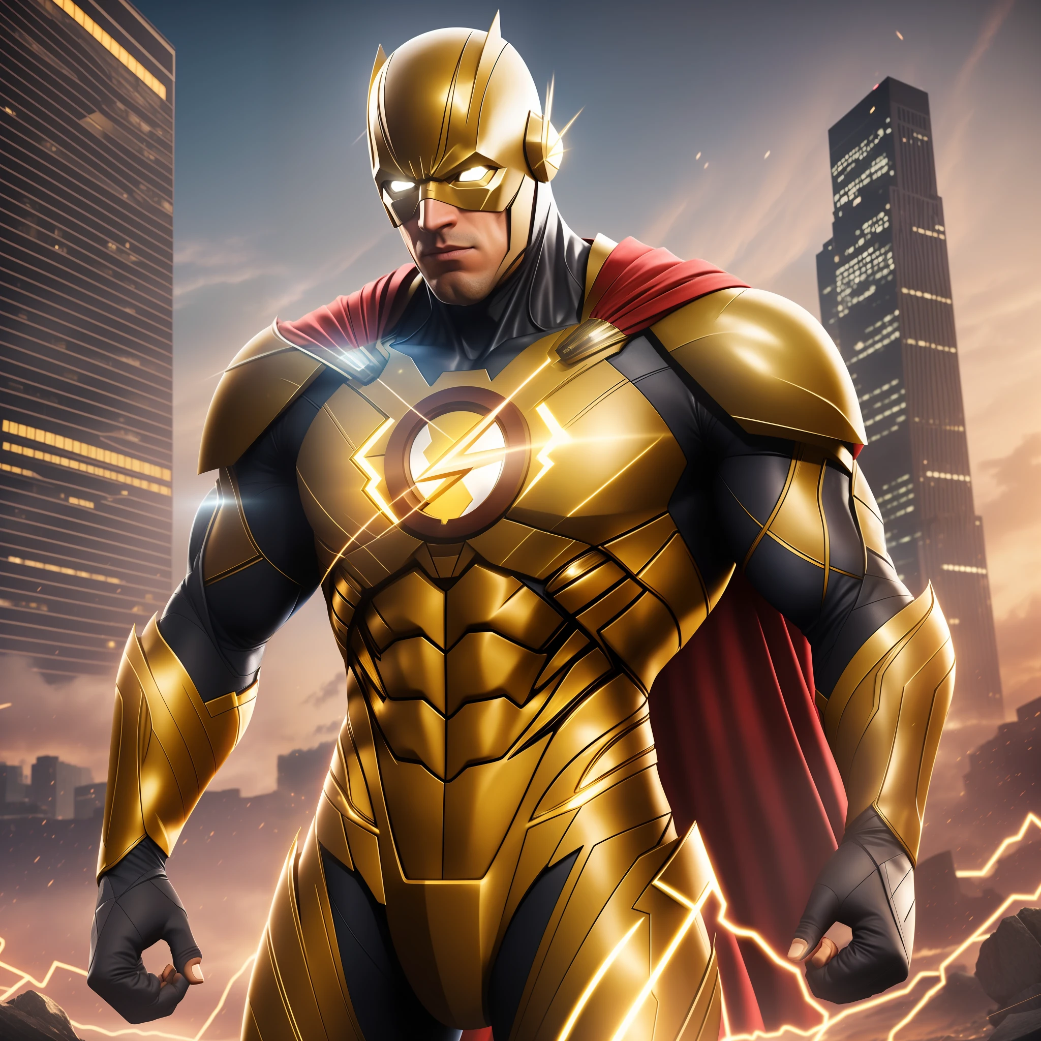 create a realistic yellow flash image of the justice league realistic and realistic lighting super resolution 8k, image, full body full size high image - (Waiting to start) --auto --s2
