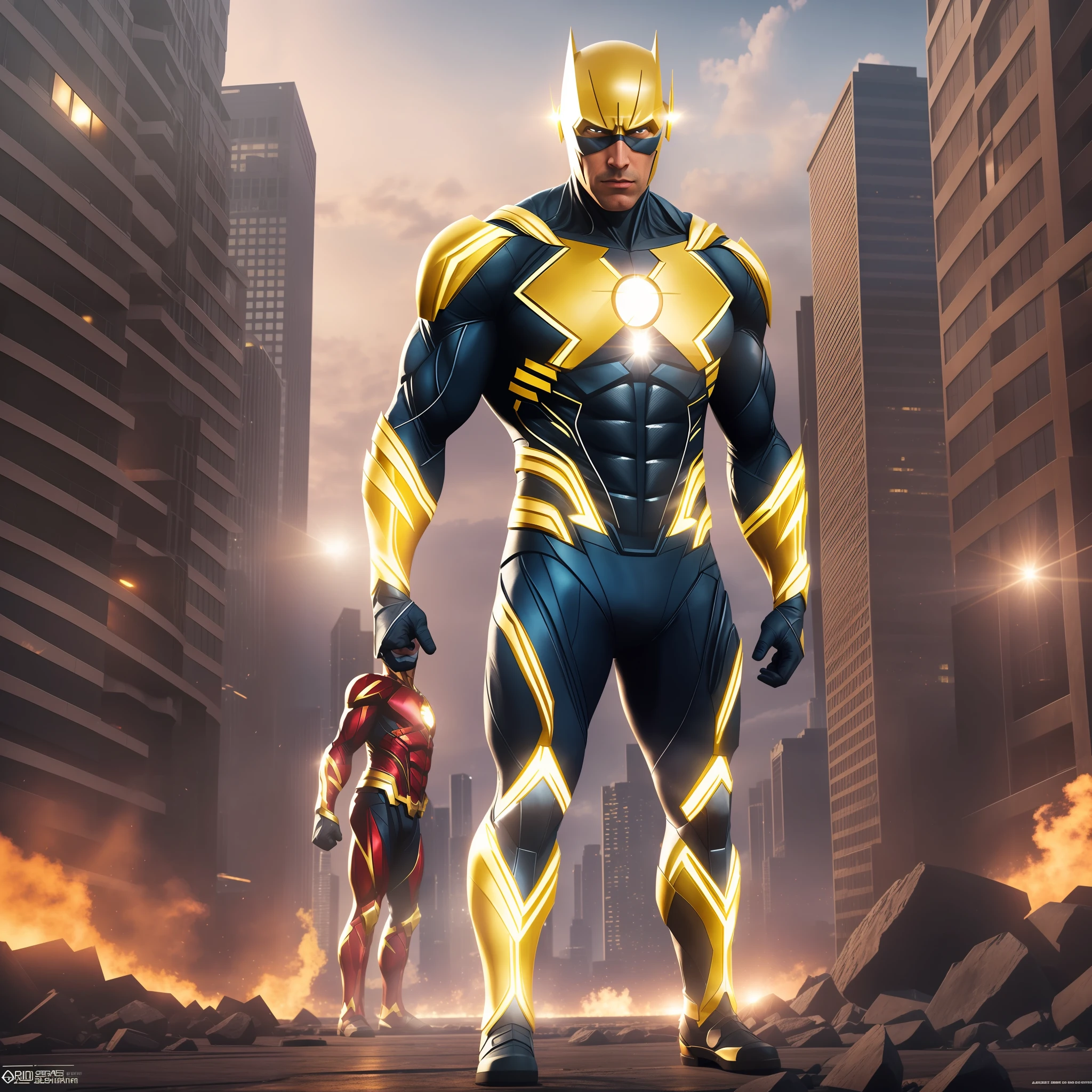 create a realistic yellow flash image of the justice league realistic and realistic lighting super resolution 8k, image, full body full size high image - (Waiting to start) --auto --s2