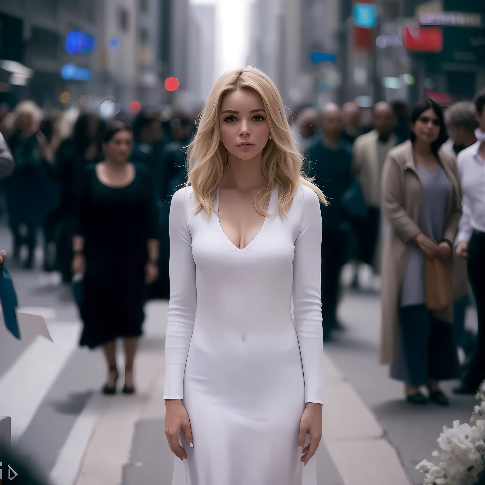 Big boobs, fit body, background less people, add some advertisemant buildings