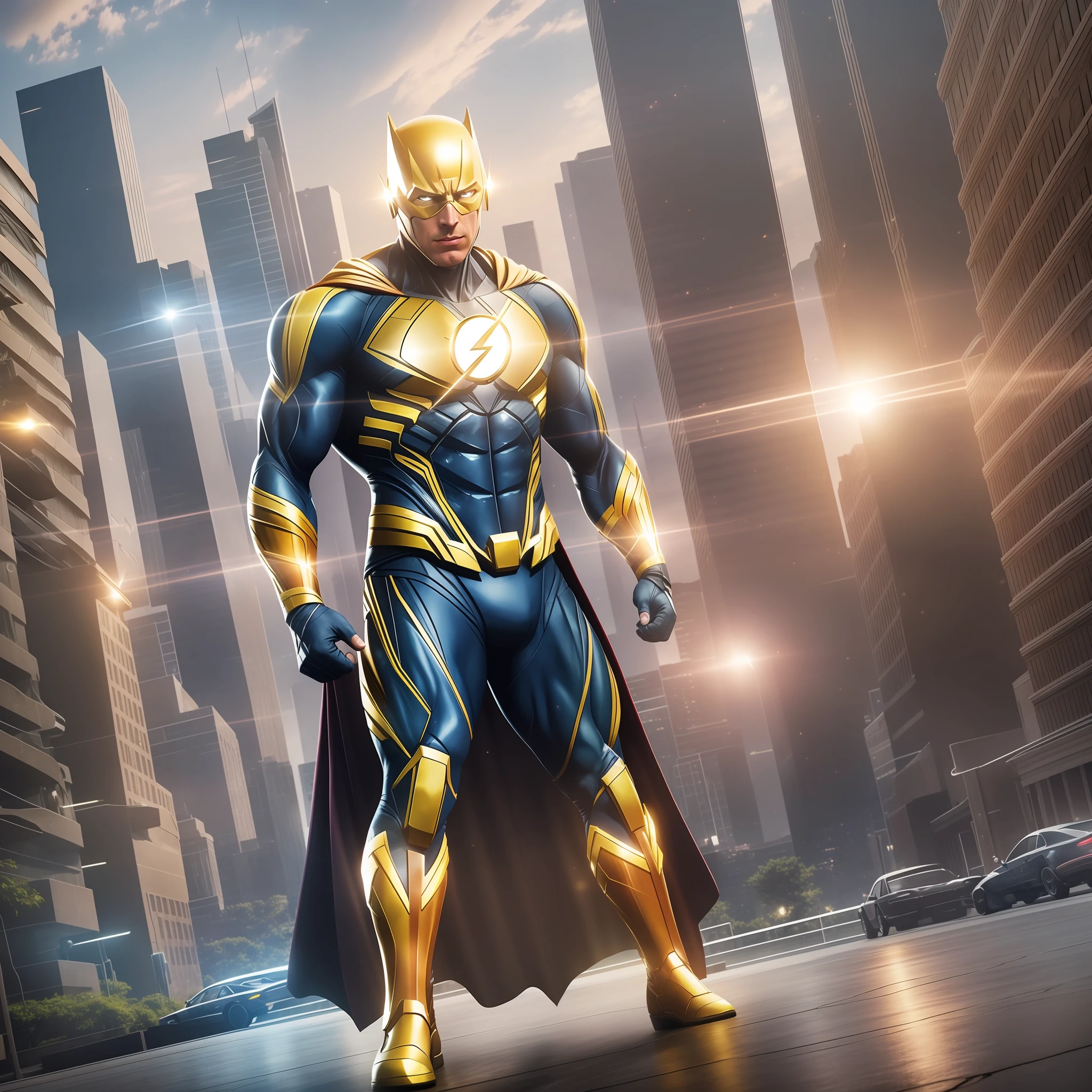 create a realistic yellow flash image of the justice league realistic and realistic lighting super resolution 8k, image, full body full size high image - (Waiting to start) --auto --s2