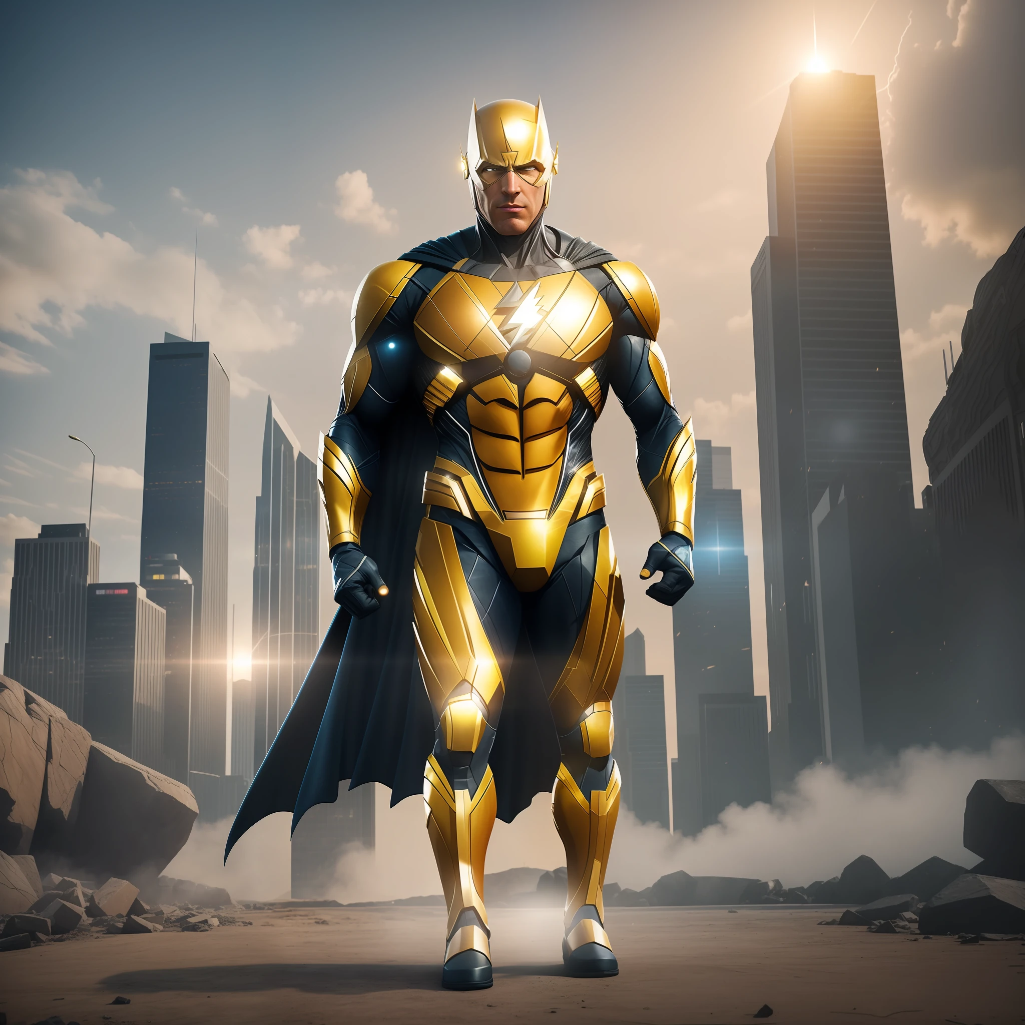 create a realistic yellow flash image of the justice league realistic and realistic lighting super resolution 8k, image, full body full size high image - (Waiting to start) --auto --s2