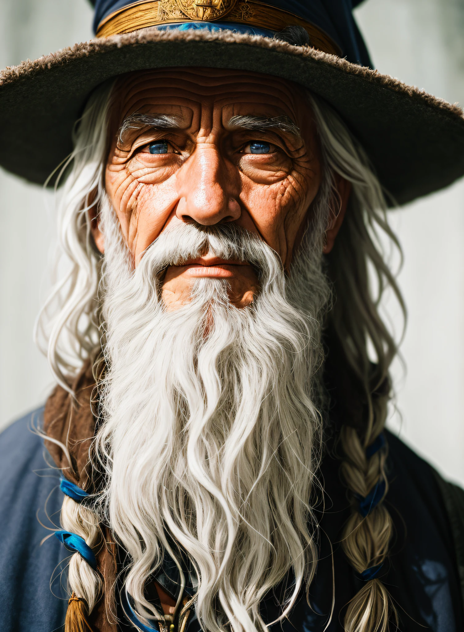 A portrait of a wizard, bearded, wrinkled, weathered, with piercing eyes, detailed face, high details, photography, natural light, Nikon D850, 50mm, f/1.4