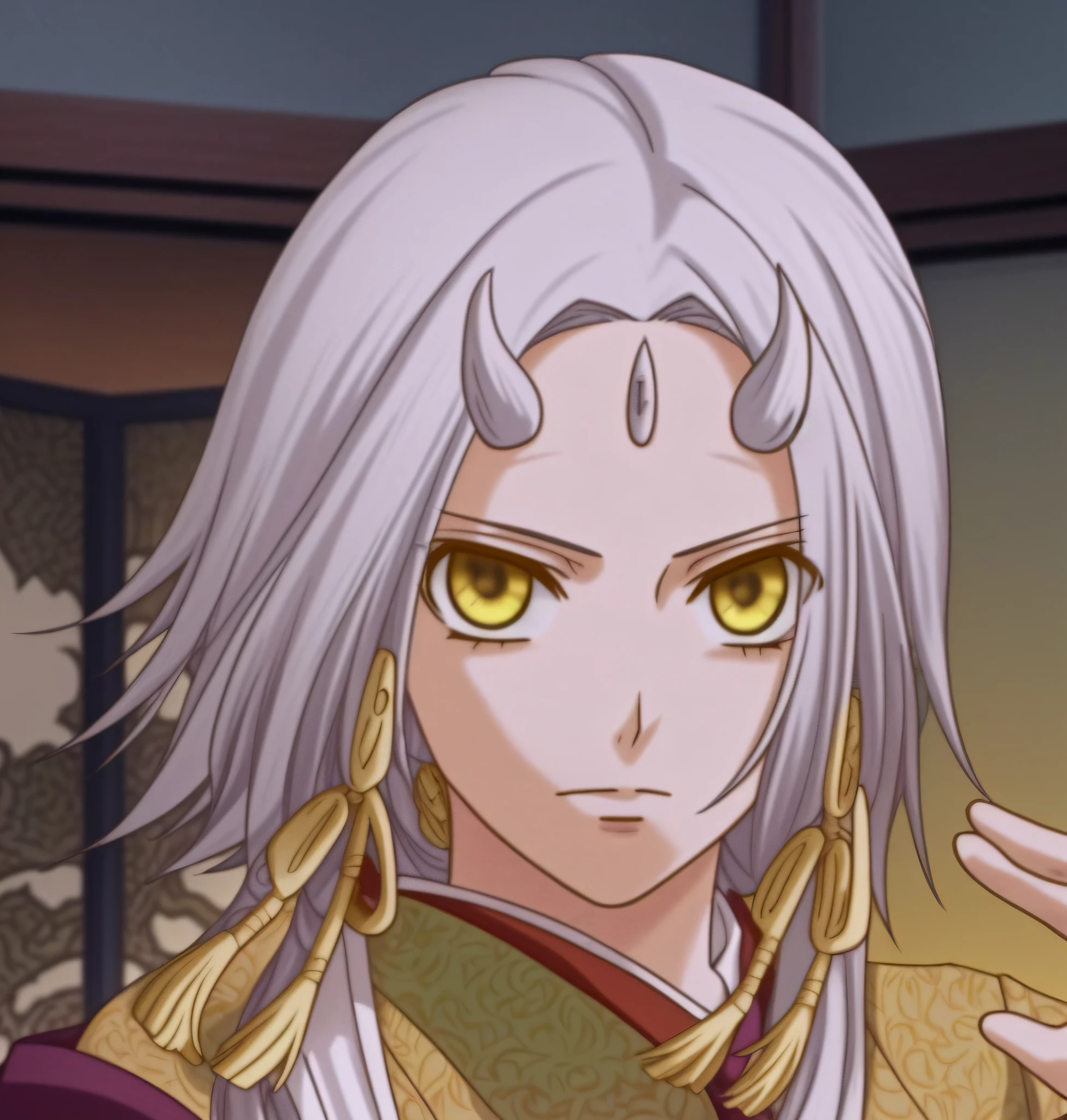 Anime characters with yellow eyes and white hair, white-haired god, Taisho Rome, Katsura Masakazu, Hoshino Yukinobu, Shikamimi, Kajika Wataru, character close-up, front face, avatar