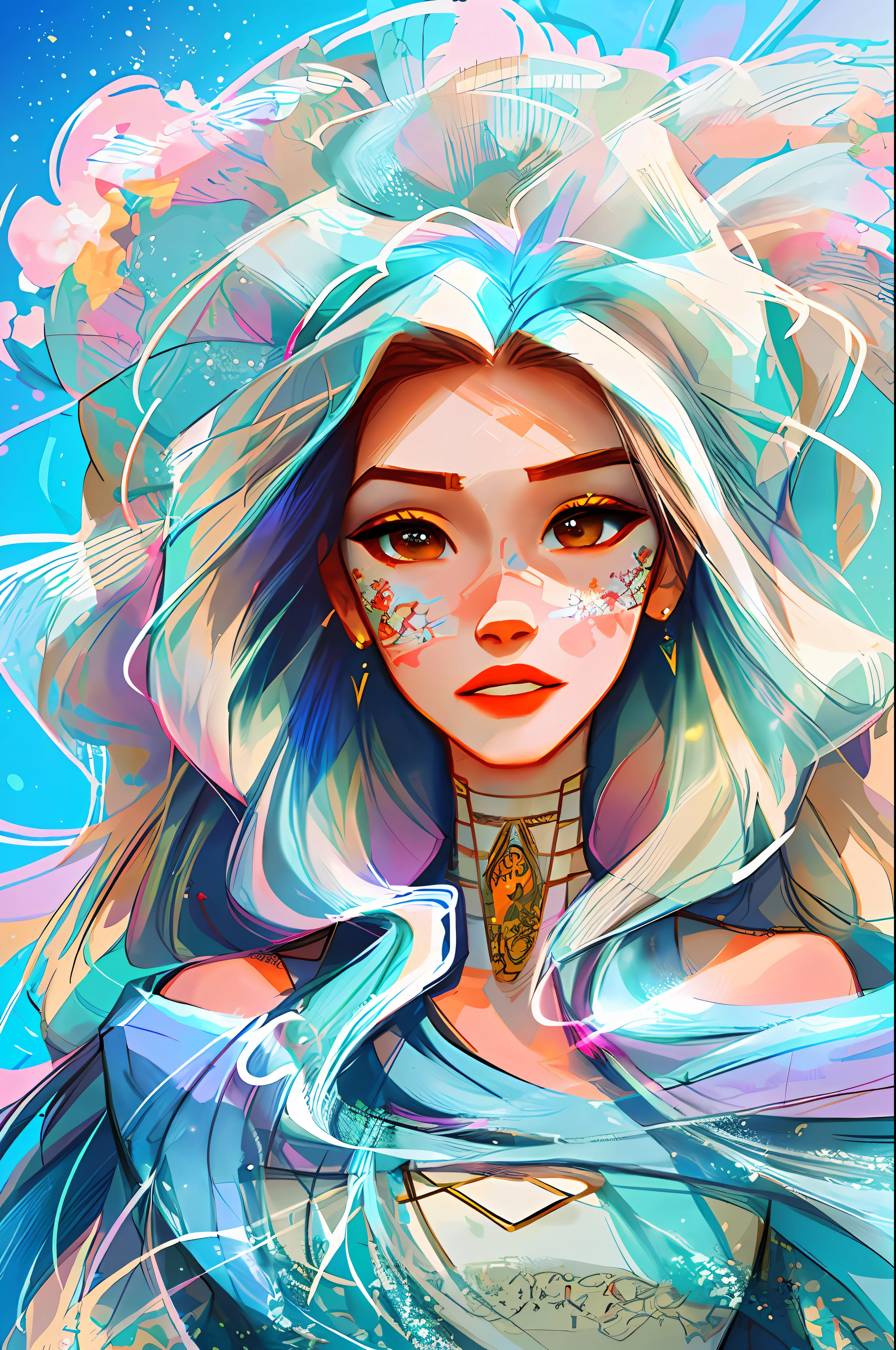 (symmetry:1.1) (portrait of floral:1.05) a woman as a beautiful goddess, (assassins creed style:0.8), pink and gold and opal color scheme, beautiful intricate filegrid facepaint, intricate, elegant, highly detailed, digital painting, artstation, concept art, smooth, sharp focus, illustration, art by greg rutkowski and alphonse mucha, 8k