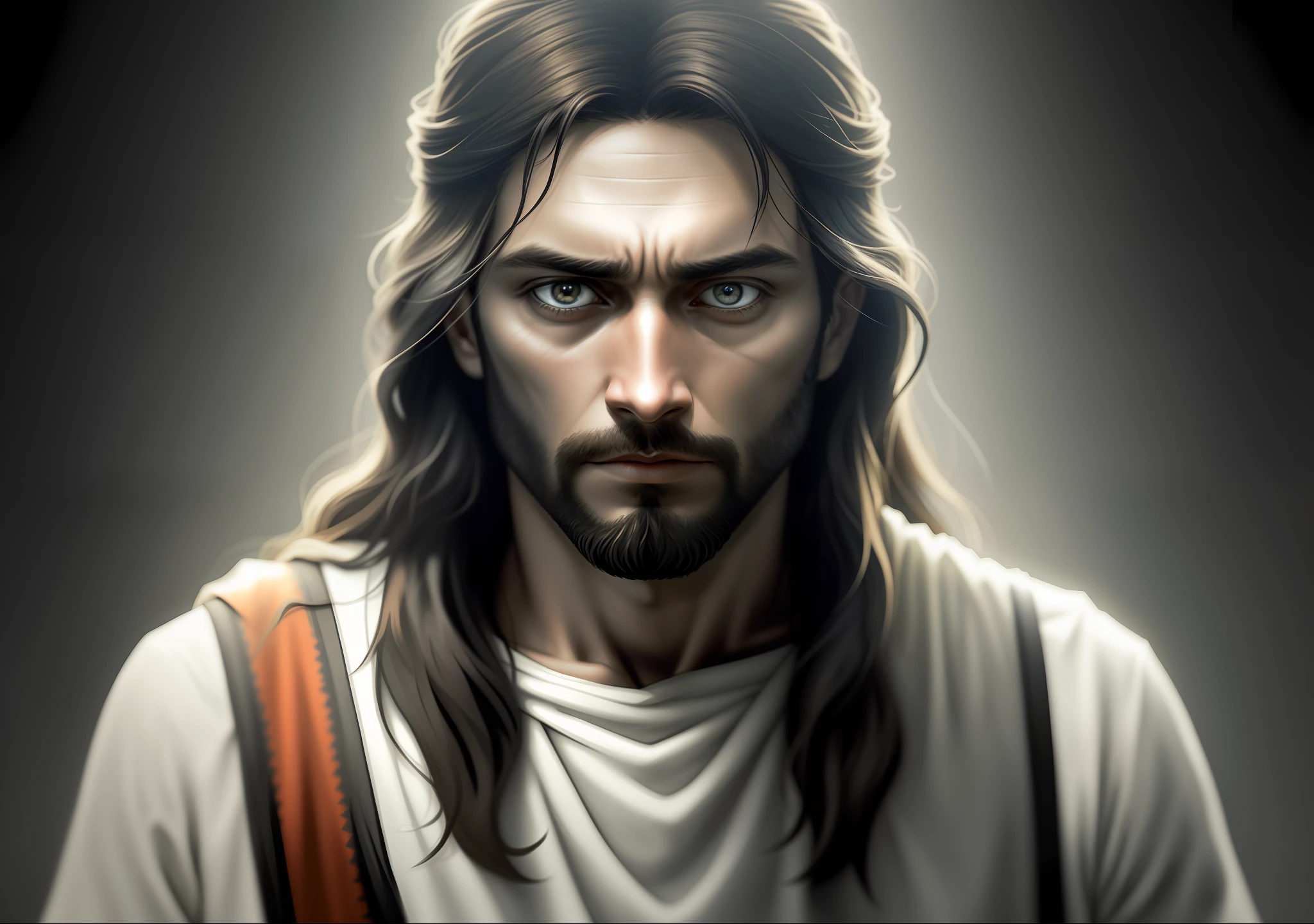 Create an epic, realistic image of Jesus Christ in a smooth cinematic portrait. Use Adobe Lightroom to enhance the photo in the photo lab, making it highly detailed and with a faded effect. Apply neutral colors with an intensity of 1.2 to achieve a harmonious balance. Use the HDR technique with a value of 1.4 to highlight details and create a more vibrant look.

Give a hyper-detailed touch to the image, with an intensity of 1.4 for impressive results, without leaving aside the desired cinematic aspect. Use warm, dramatic lights to highlight the divine presence of Jesus. Explore intricate details with a 1.1 adjustment, to reveal the subtleties of Jesus' face and features with precision.

In the background, create a complex and engaging composition, using the Rutkowski technique with an intensity of 0.66. Add a blue and orange hue with a value of 0.4 to create a visually appealing contrast.