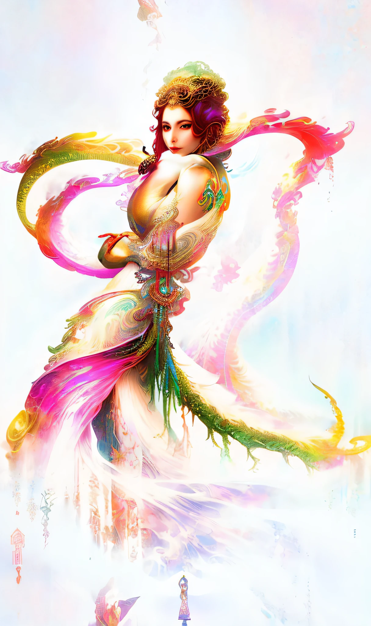 painting of a woman in a dress with a dragon tail, fantasy woman, art cover illustration, digital art fantasy art, colorfull digital fantasy art, lamia, fantasy digital art, fantasy artwork, beautiful alluring anime woman, ((a beautiful fantasy empress)), a beautiful fantasy empress, digital fantasy art ), yoshitakka amano karol bak