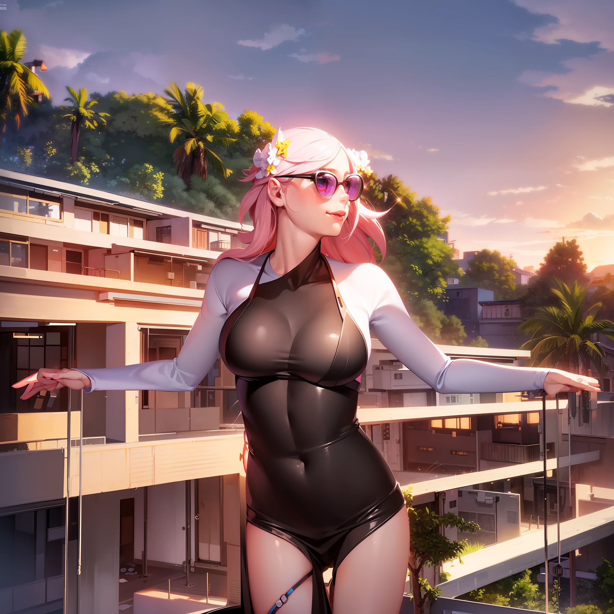 (extremely detailed CG unity 8k model wallpaper, best quality),(cute and charming, life-like design, vibrant),VTuber model shrimp, (adorable face, big eyes, small mouth),pink hair, 3d hair volume,white hair ornamentation, large puffy sleeves, frilly dress, winking,peace sign,bright and colorful background.