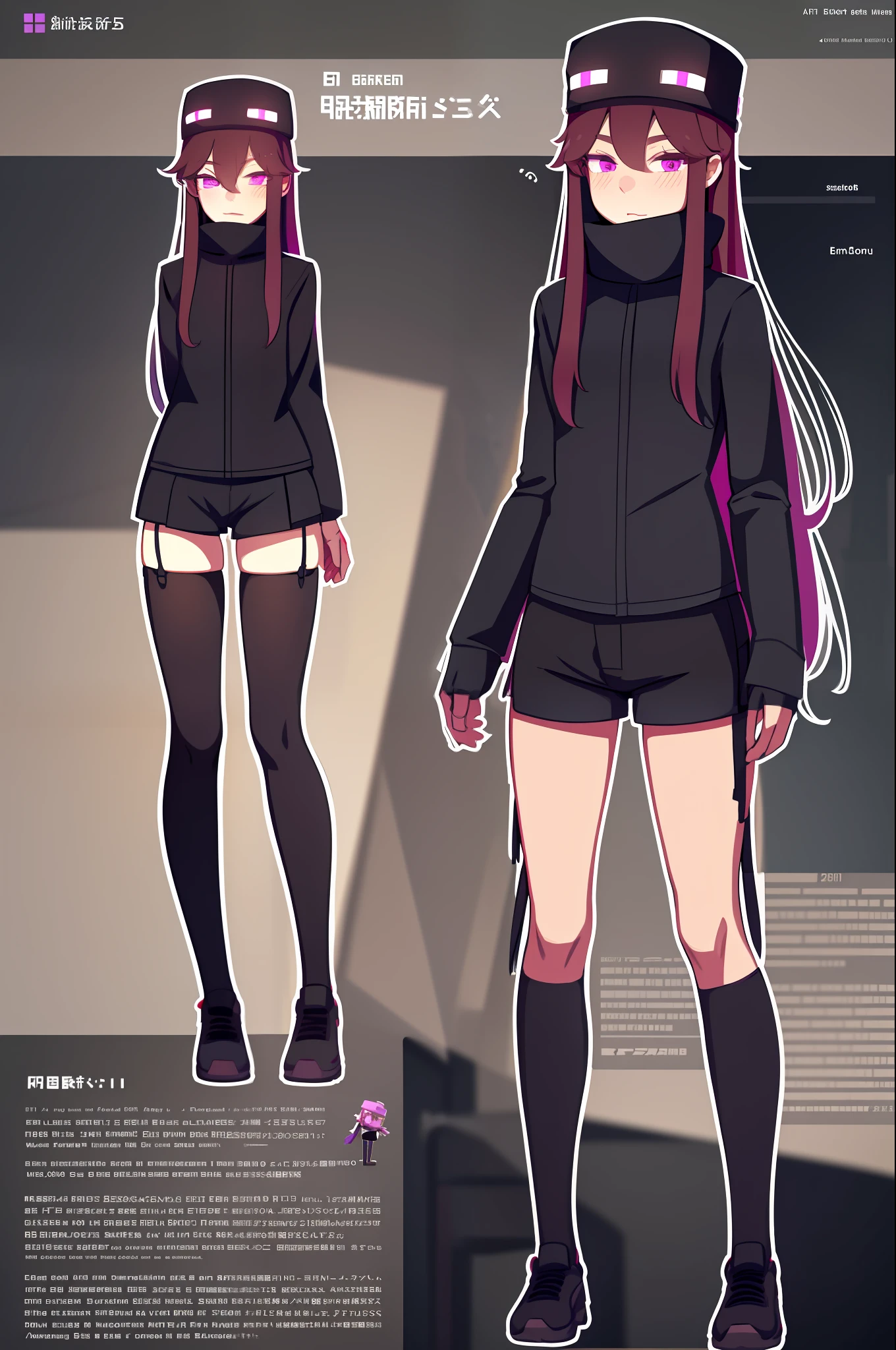 Highly detailed, high quality, masterpiece, cute, Enderman-chan, 1girl, detailed clothing,short shorts, embarrassed, light red cheek,standing