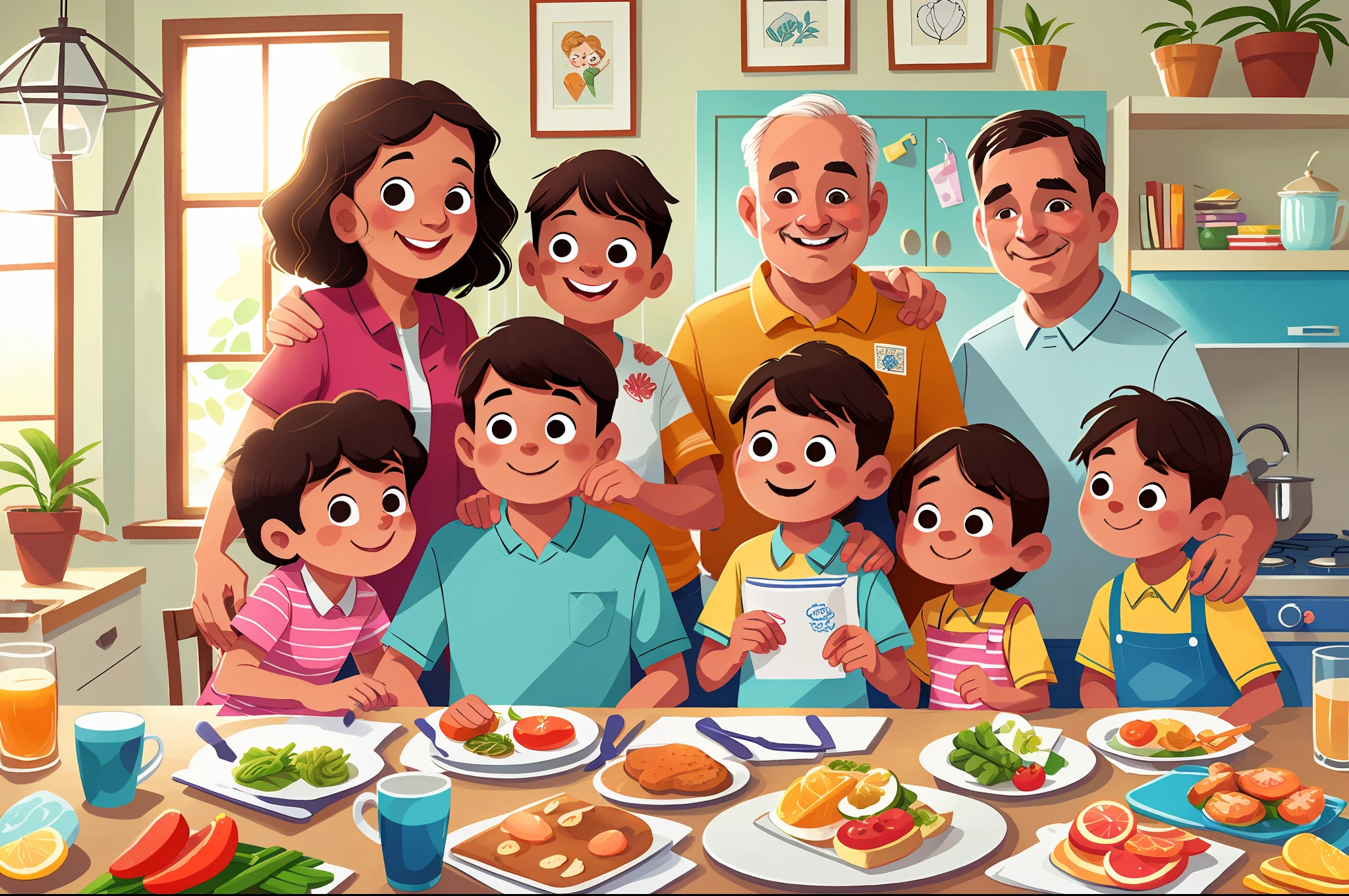 closeup, a family portrait, momn, dad, kitchen in the background