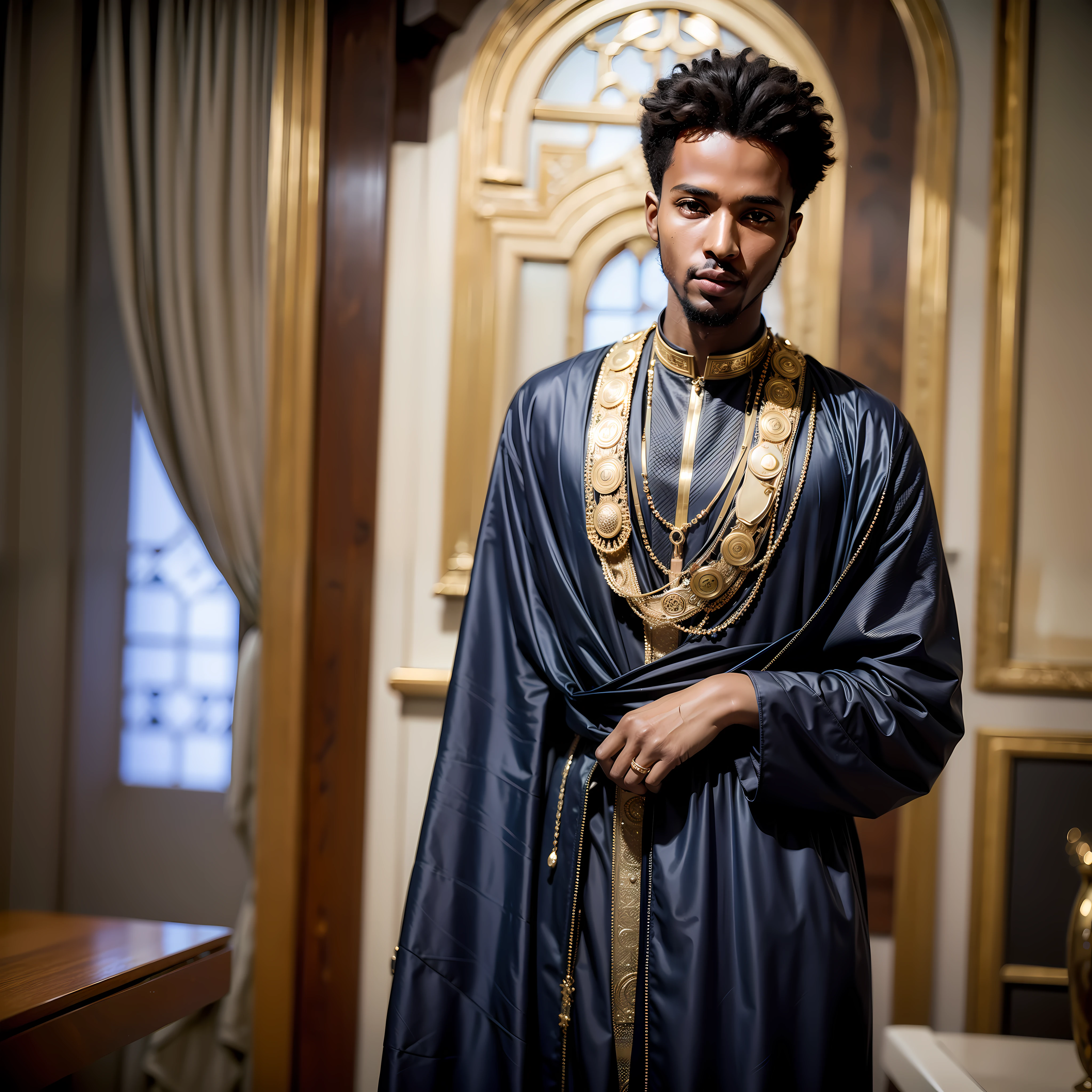 “Create a striking and handsome young man from Somalia with a captivating presence. He possesses a light complexion that exudes a natural radiance, complemented by his curly black hair that adds texture and allure to his overall appearance.

His facial features are defined by a strong jawline, well-groomed eyebrows, and expressive eyes that reflect intelligence and depth. The shape of his eyes may carry the distinctive Somali characteristics, with a captivating blend of warmth and intensity.

His style reflects a blend of contemporary fashion trends with cultural influences. He embraces fashion-forward clothing, tailored to perfection and featuring rich colors and intricate patterns that pay homage to his Somali heritage.

Confidence radiates from his demeanor, showcasing his charisma and magnetic personality. His engaging smile and friendly disposition make him approachable and draw others to him effortlessly.

This young man is a symbol of grace, resilience, and the rich cultural heritage of Somalia. His distinct features and unique charm make him a true embodiment of handsomeness, captivating the attention of those around him.”

Feel free to adjust or provide further details to the prompt as per your preferences or specific requirements.