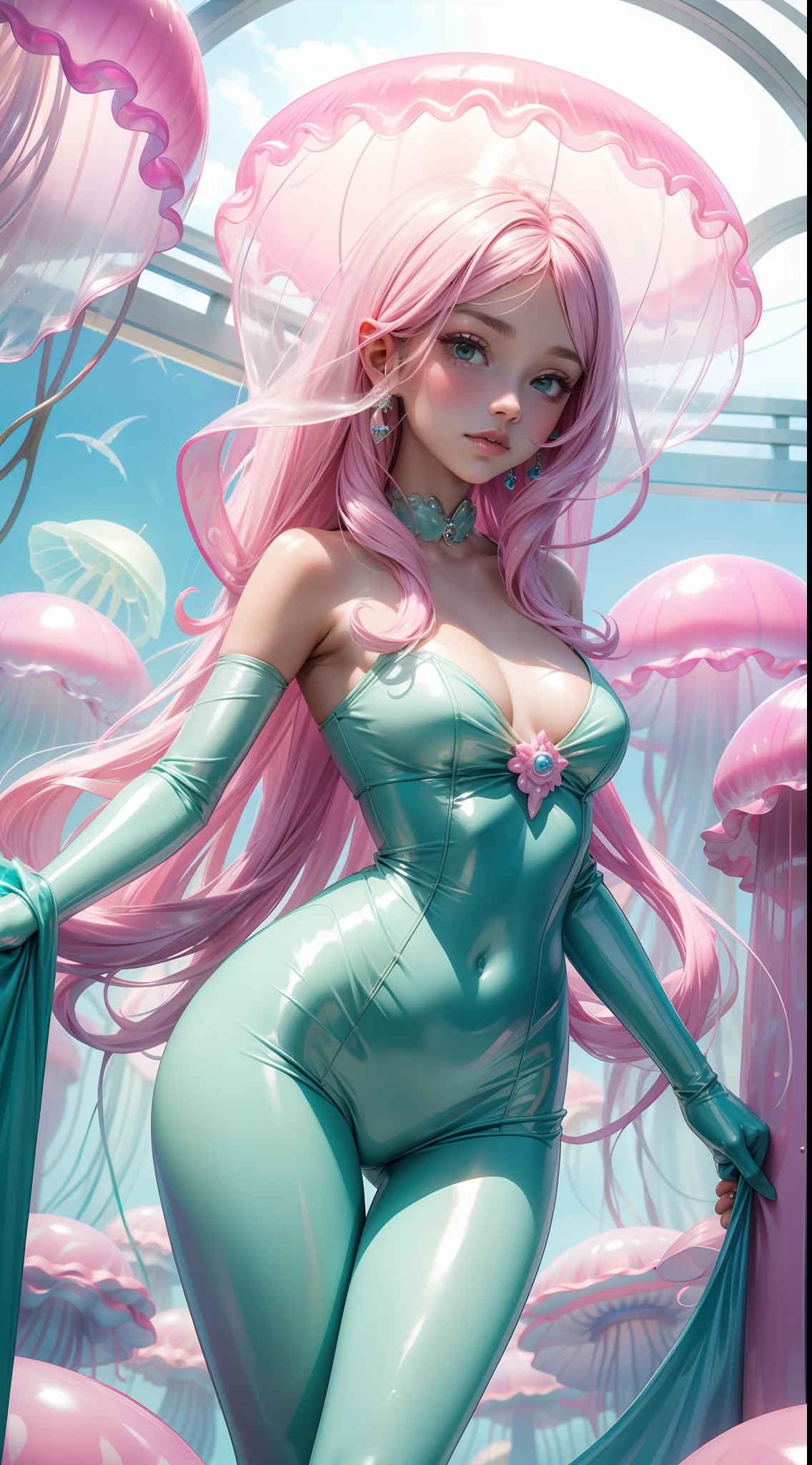Slime woman, peerless beauty, jellyfish, fair skin, pink