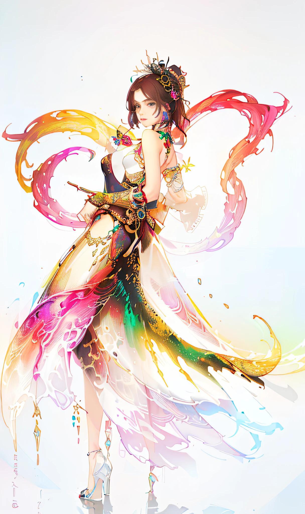 painting of a woman in a colorful dress with a long tail, colorfull digital fantasy art, beautiful gorgeous digital art, a beautiful artwork illustration, digital art fantasy art, gorgeous digital art, beautiful digital artwork, very beautiful digital art, beautiful fantasy art, digital fantasy art ), digital art fantasy, beautiful digital art, colorful concept art, exquisite digital illustration