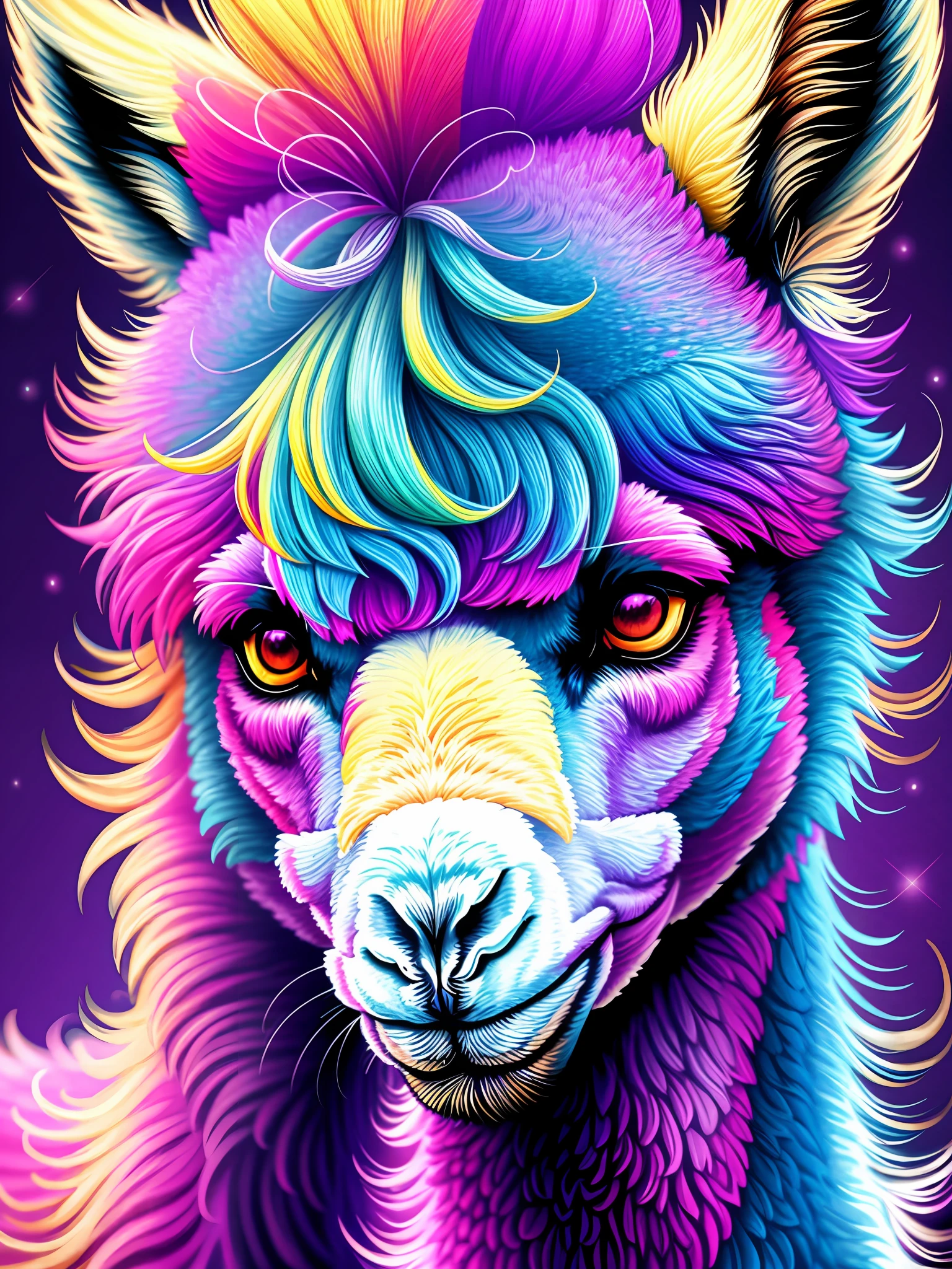 Vivid Color Llama, 4K Detailed Digital Art, AMOLED Wallpaper, Highly Detailed 4K Digital Art, Beautiful 4K UHD Art, High Detailed Colors, Colorful Digital Fantasy Art, AMOLED, High Quality 8K Detailed Art