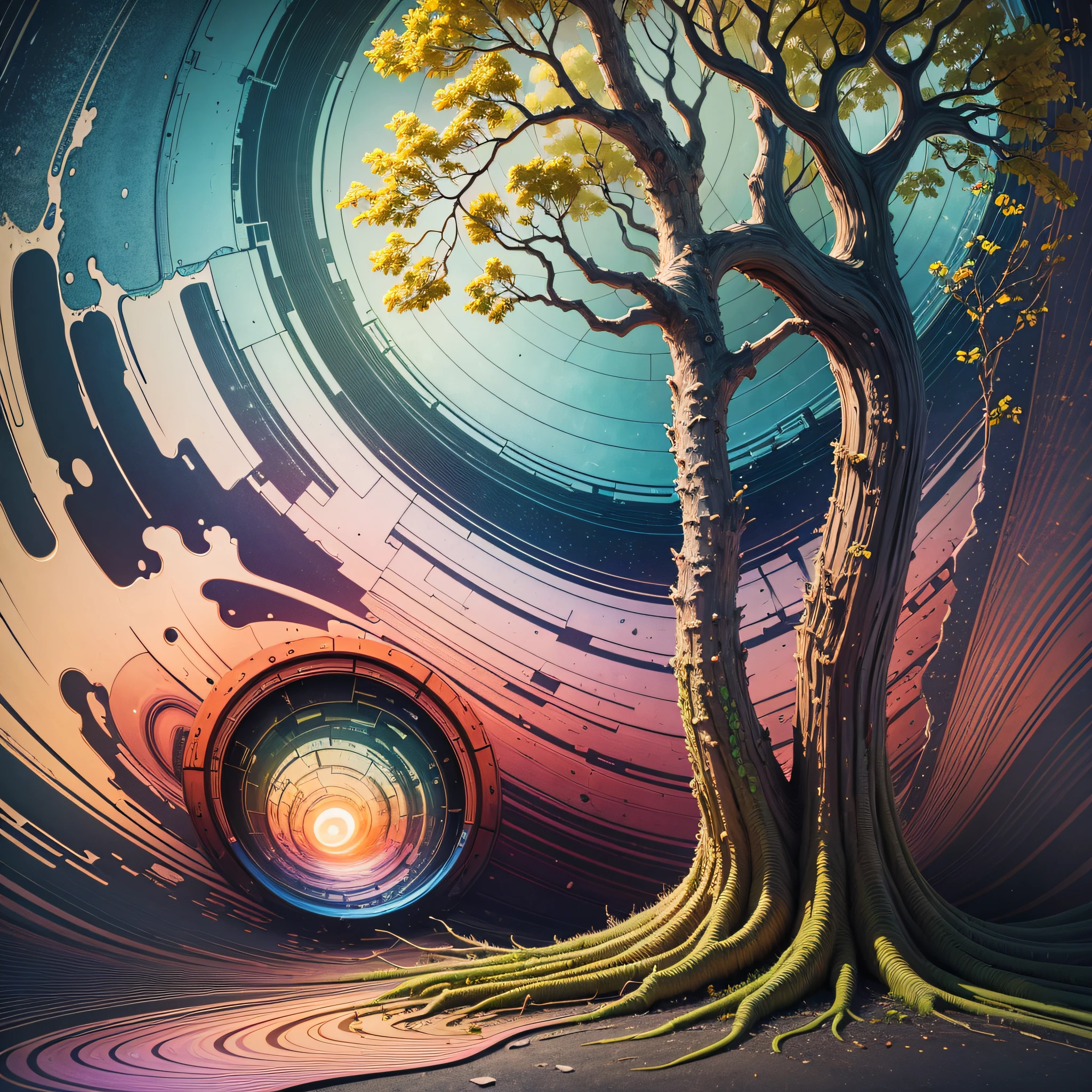 Imagination, ultra realistic, photographic, 3D, 8K, a solitary tree painting, Salvador Dali style that is only now painted, surreal, abstract, hyperrealistic, impasto, -- air 16:9 --auto --s2