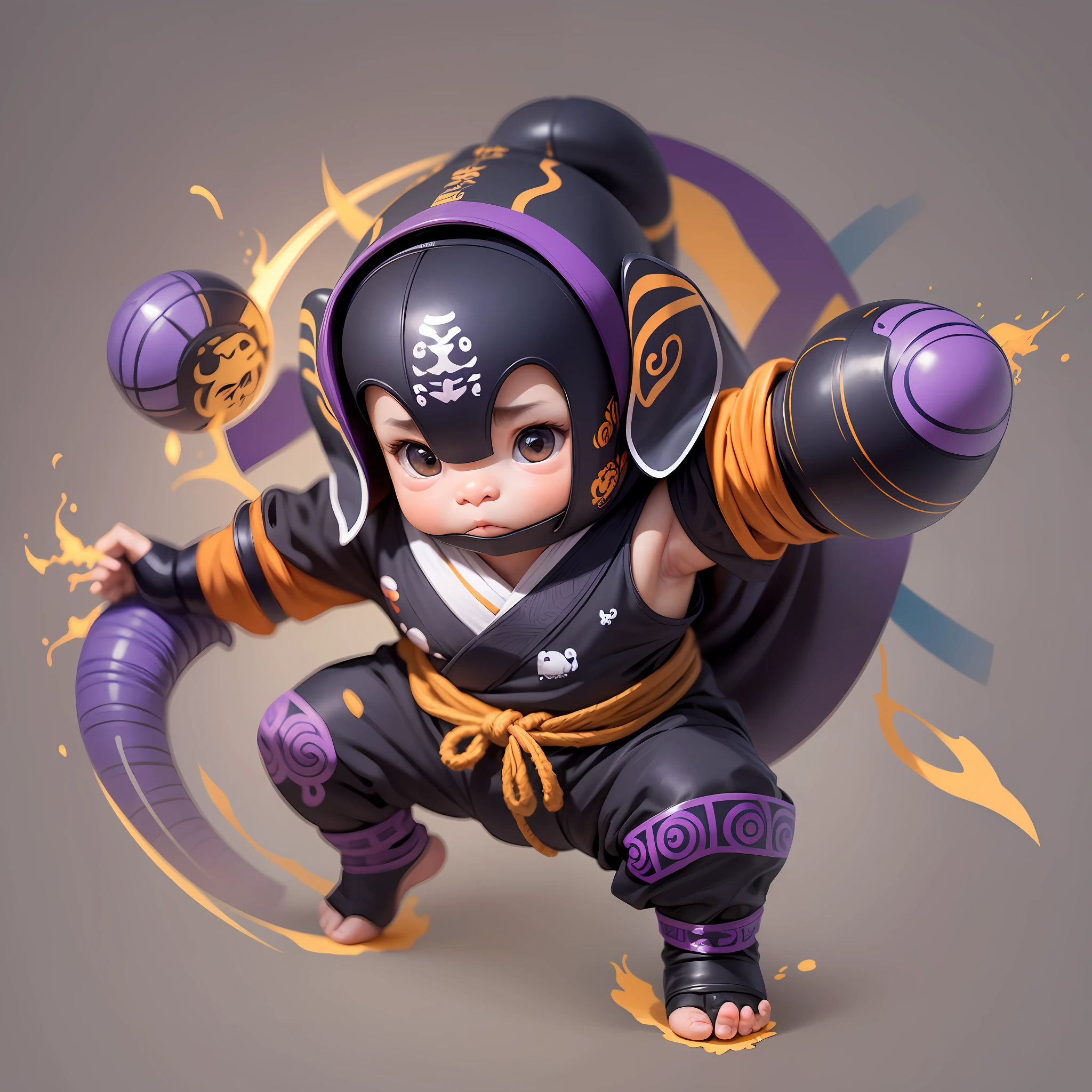 "The baby ninja elephant was a peculiar and adorable figure, dressed in a kimono and a bandana in orange, purple, yellow and blue colors. His figure was small, but his eyes were absolutely beautiful and bright. He had an air of seriousness and determination despite his cute appearance.
In an attack pose, the baby ninja elephant had both feet firmly planted on the ground, its trunk raised and ready to attack. His image appeared to have been taken from an ukiyo-e engraving, with delicate and minute lines, and the white background accentuating the details of the drawing.
Despite his funny appearance, the baby ninja elephant was a brave and courageous warrior with amazing ninja skills. His figure was a masterpiece of art, a combination of technique and creativity that made him an unforgettable mascot." --auto --s2