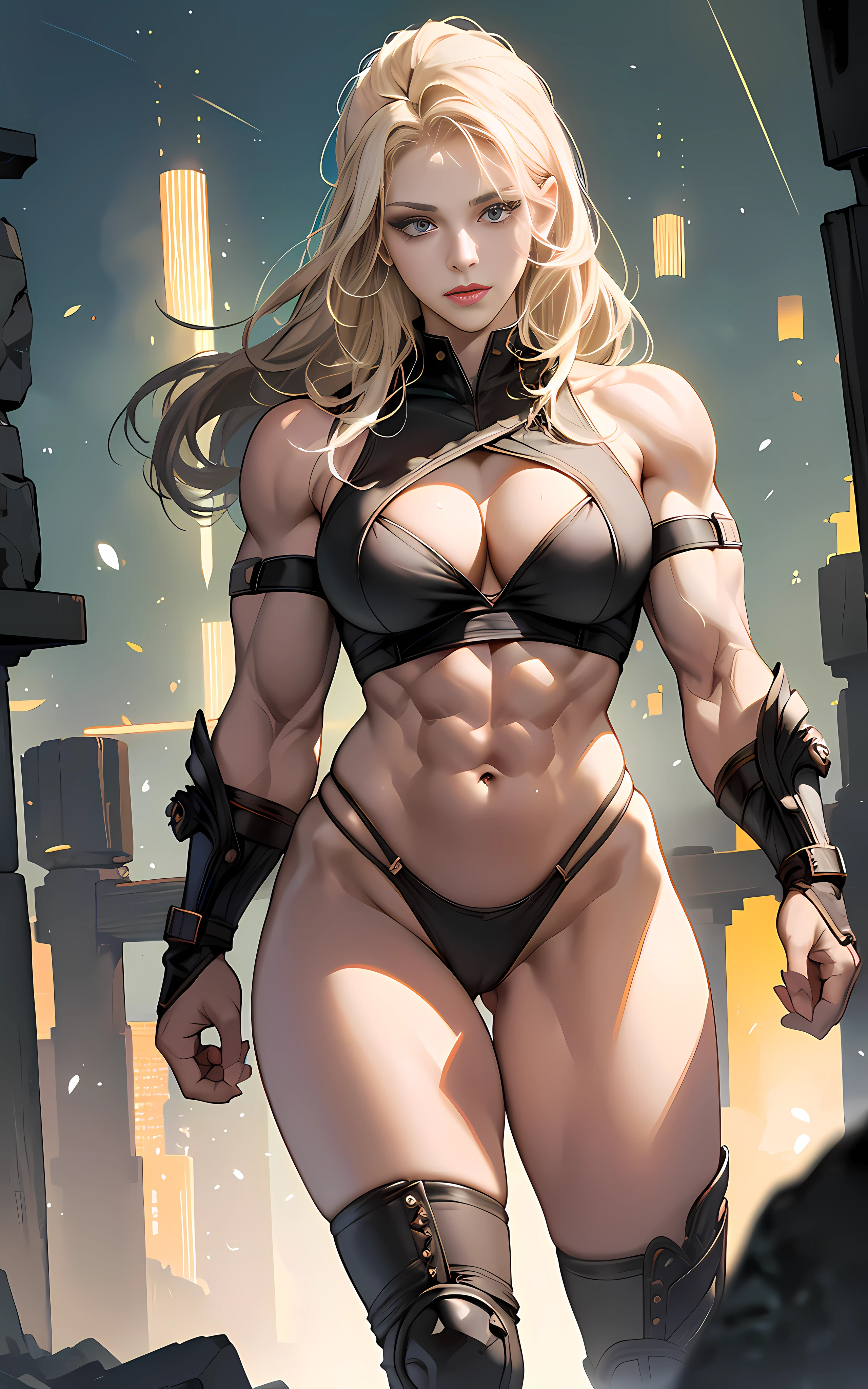 (masterpiece, ultra detailed: 1.5), (beautiful face: 1.5), (best quality: 1.5), Katheryn Winnick, 1girl, perfect lighting, sexy look, full body using 2/3 centered image width, skin teeth, marks, muscular warrior women, ultraviolent muscular woman, feminine and muscular, female bodybuilder, big muscles, very strong woman, extreme muscles, massive muscles, muscles, muscular and scary, strong and muscular, giant muscles with veins, perfect body, wide hips, perfect lighting, makeup, fantasy, detailed background open field, little clothing, very muscular back, perfect body, full body, large buttocks, , --auto --s2