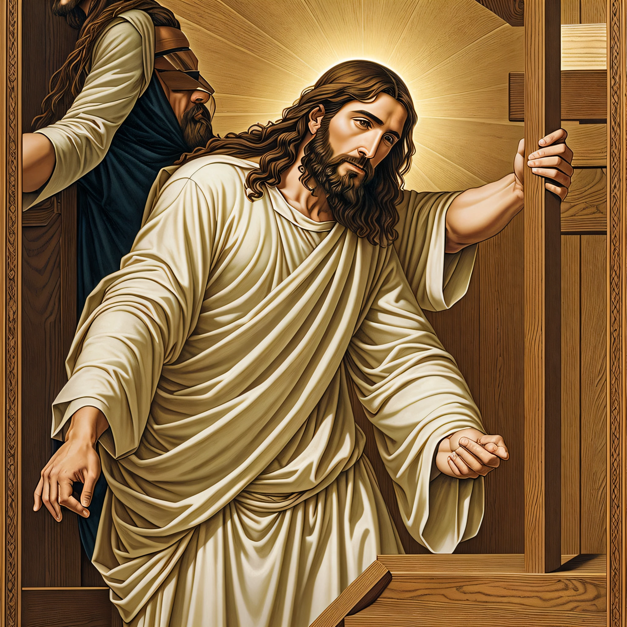 Jesus Christ and the Carpenter Helping Inside the Planned Furniture Joinery --auto --s2