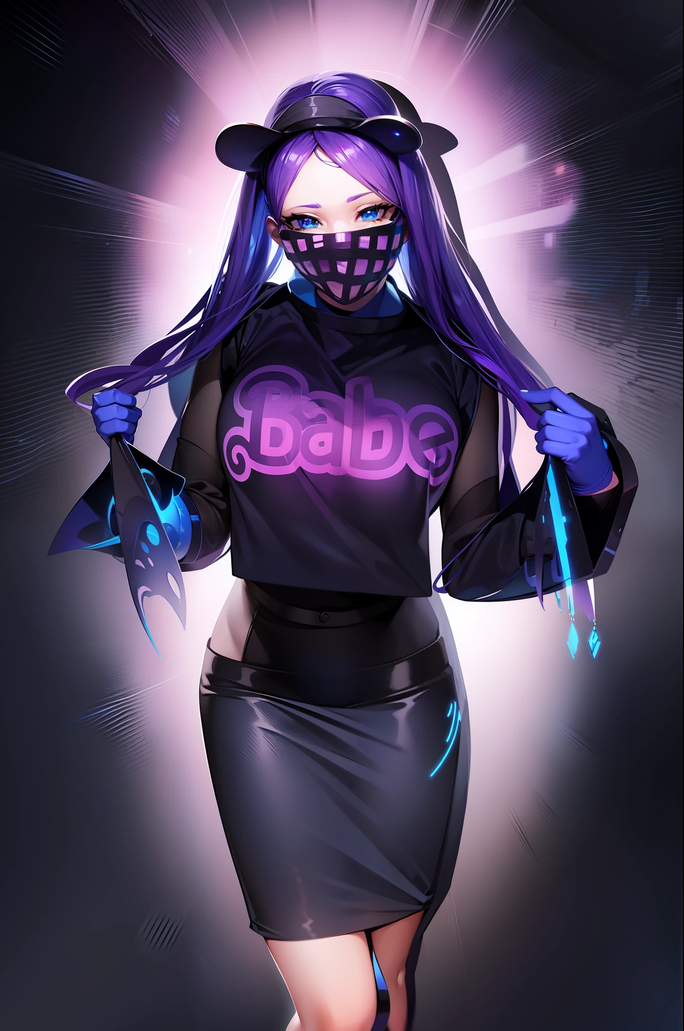 ((VTuber model)), best quality, ultra-detailed, dynamic lighting, dynamic posing, dynamic angle, dynamic camera movement, realistic skin texture, realistic hair physics, blue and purple hair, sparkling eyes, playful facial expression, cute and charming expression, vibrant background, Volumetric lighting