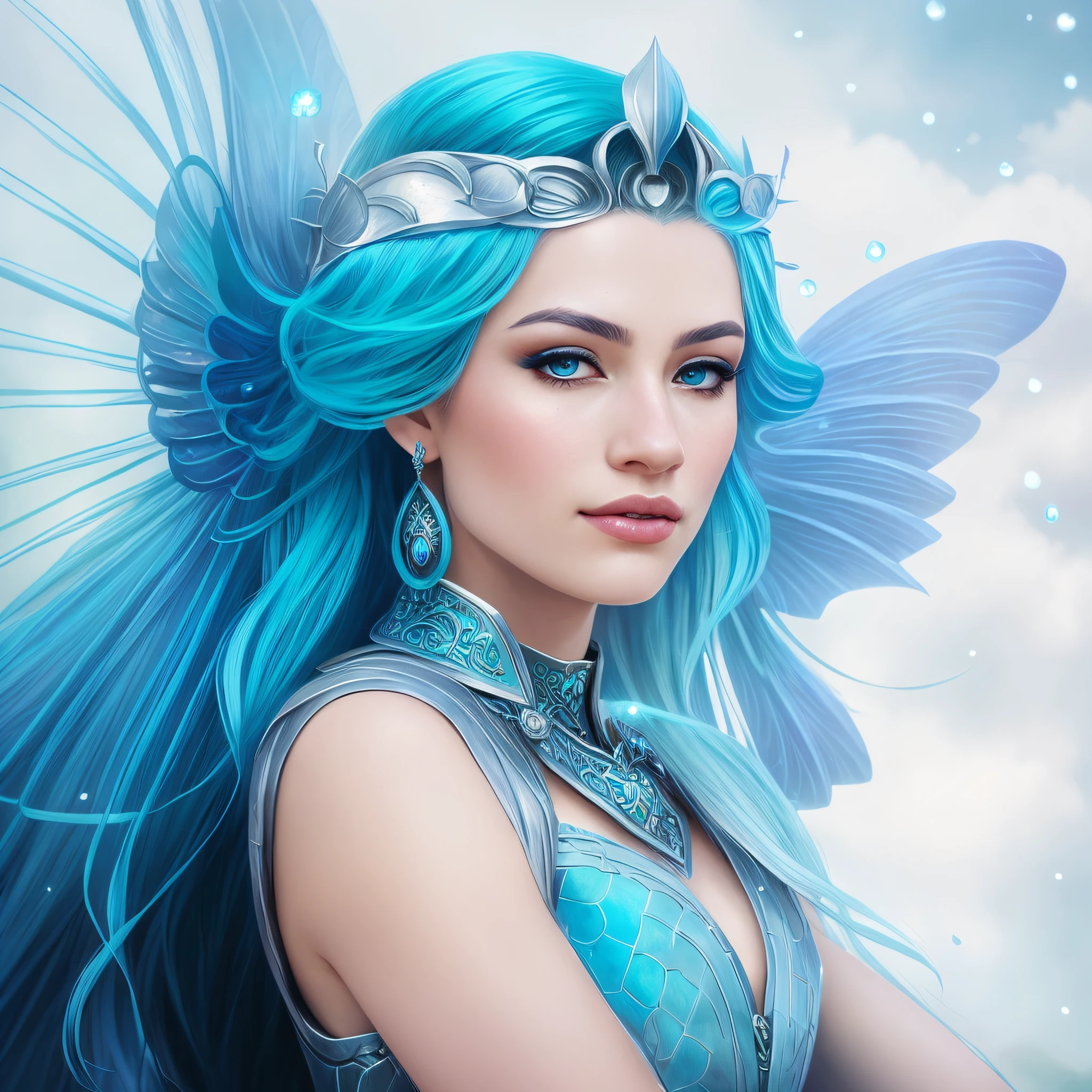 a close up of a woman with blue hair and a tia on her head, beautiful fantasy art portrait, fantasy art behance, fantasy art portrait, epic fantasy art style hd, beautiful fantasy art, detailed fantasy digital art, portrait of fairy, fantasy art style, beautiful fantasy portrait, mystical atlantean valkyrie, fantasy portrait, goddess portrait, fantasy style art