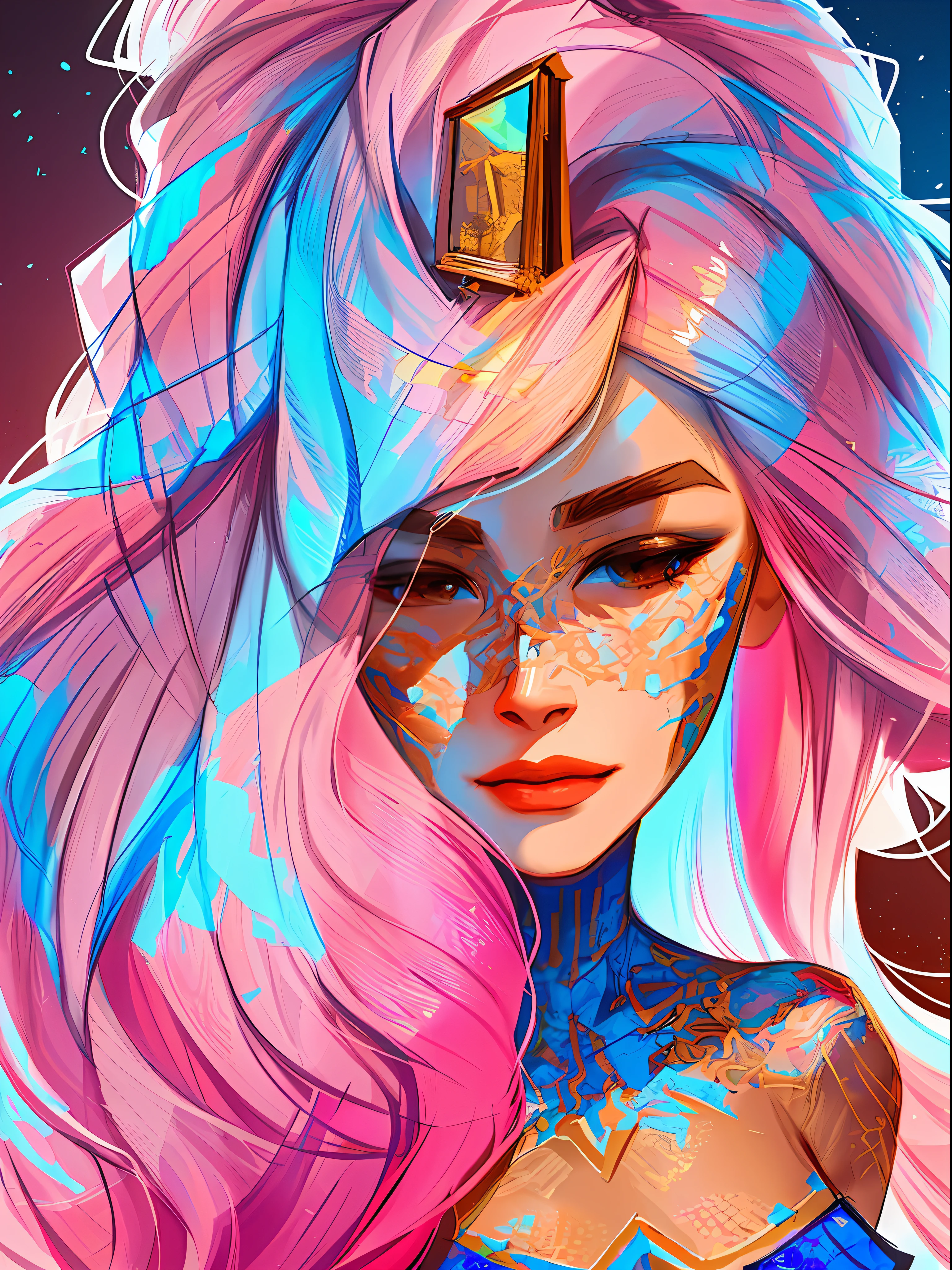 (symmetry:1.1) (portrait of floral:1.05) a woman as a beautiful goddess, (assassins creed style:0.8), pink and gold and opal color scheme, beautiful intricate filegrid facepaint, intricate, elegant, highly detailed, digital painting, artstation, concept art, smooth, sharp focus, illustration, art by greg rutkowski and alphonse mucha, 8k