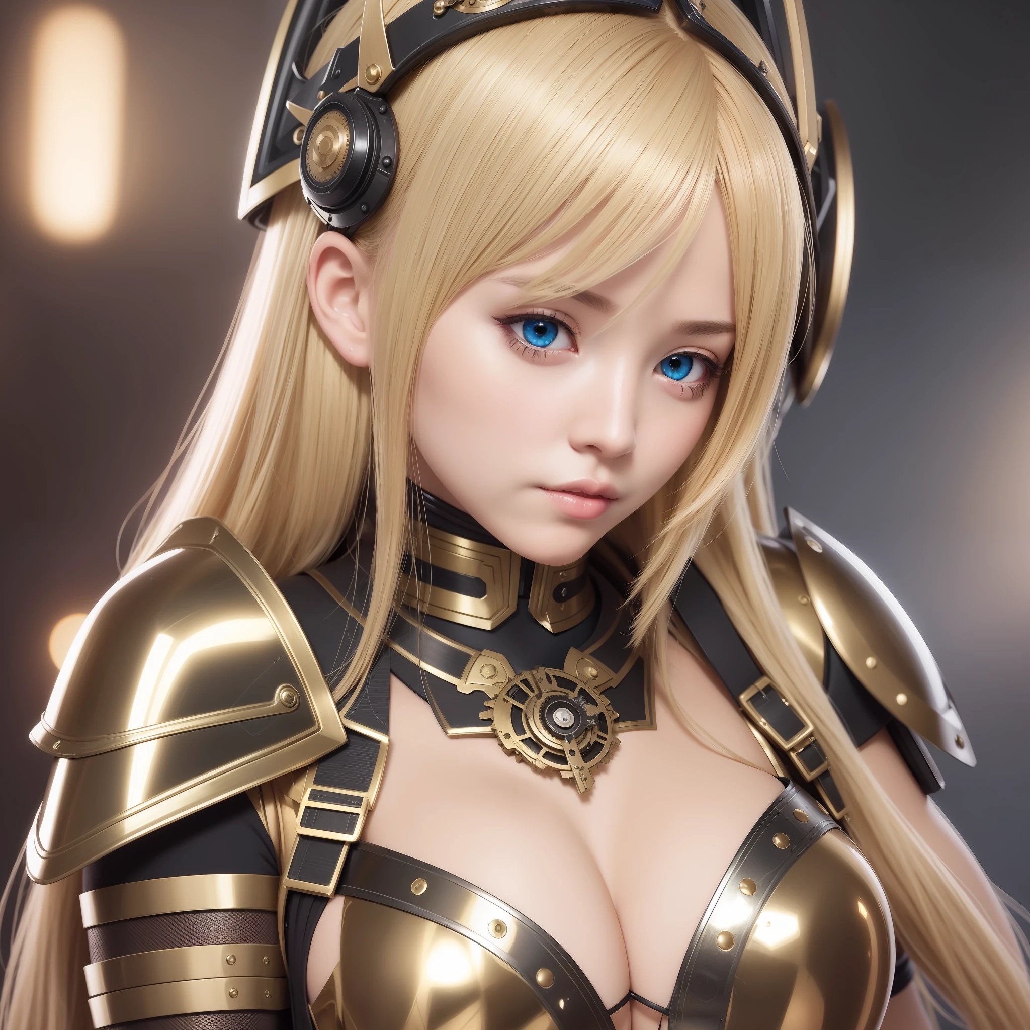 Girl Steampunk Style Armor, Background Japan Futuristic Hair Blonde Shiny Long Look Sexy Seductive ECCHI 8K 4K HD --auto --s2