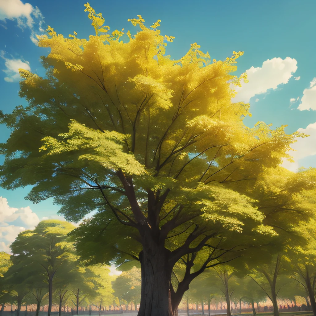 yellow ipe tree There is a large tree that is in the middle of a field, Ghibli. octane render, trees. matte paint, vibrant volumetric natural light, octane rendering. By Makoto Shinkai, Nature Anime, Highly Detailed Scene, Realistic Afternoon Lighting, Studio Ghibli Sunlight, Natural Realistic Rendering, Hyper-realistic Atmosphere, Volumetric Sunlight, Anime Countryside, Rendered in 3 DSMAX --auto --s2