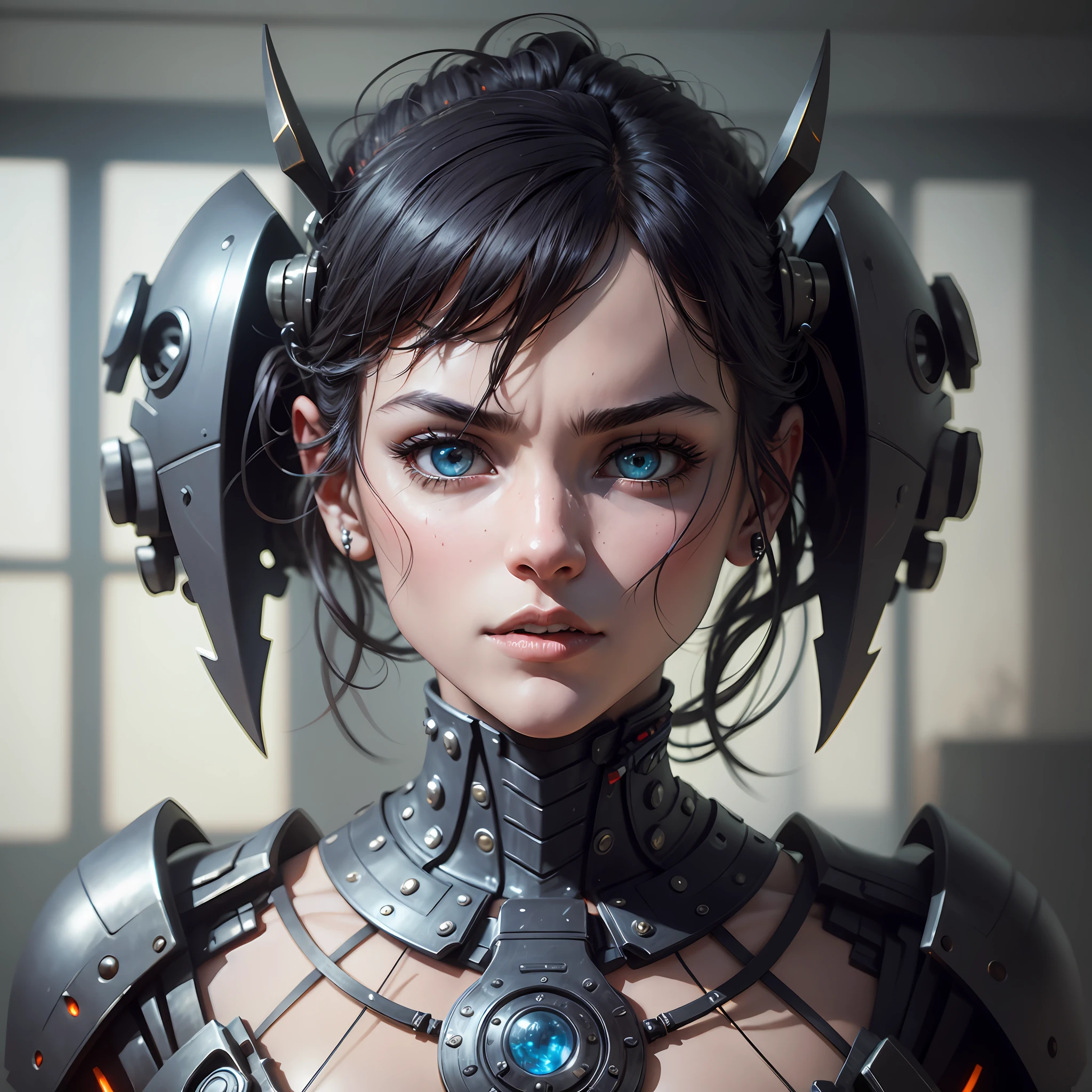 (ohwx) a demon alien, scary look, close-up, photography, natural light, photorealism, cinematic rendering, ray tracing, highest quality, highest detail, cinematics, third-person view, blur effect, long exposure, 8K, Ultra-HD, daylight, changing lighting, cinematic lighting, high key1mechanical girl, ((ultra realistic details)), portrait, global lighting, shadows, octane rendering, 8k, ultra sharp, metal, intricate, detailed embellishments, cool colors, egyptian details, very intricate details, realistic light, trend in CGsociety, bright eyes, front camera, neon details, mechanical limbs, blood vessels connected to tubes, mechanical vertebrae that attach to the back, mechanical cervial that attaches to the neck, sitting, wires and cables that connect to the headSyberart, centered, it creates a dramatic, action-packed Terminator. Use advanced photography and image editing techniques to realistically capture intense expression and posture, and play with light and shadow to add depth and drama to the image. Incorporate battlefield elements, such as debris and destruction, to add context and visual interest to the image. Make sure the image has high resolution and impeccable image quality to ensure a very realistic and dynamic appearance. --auto --s2