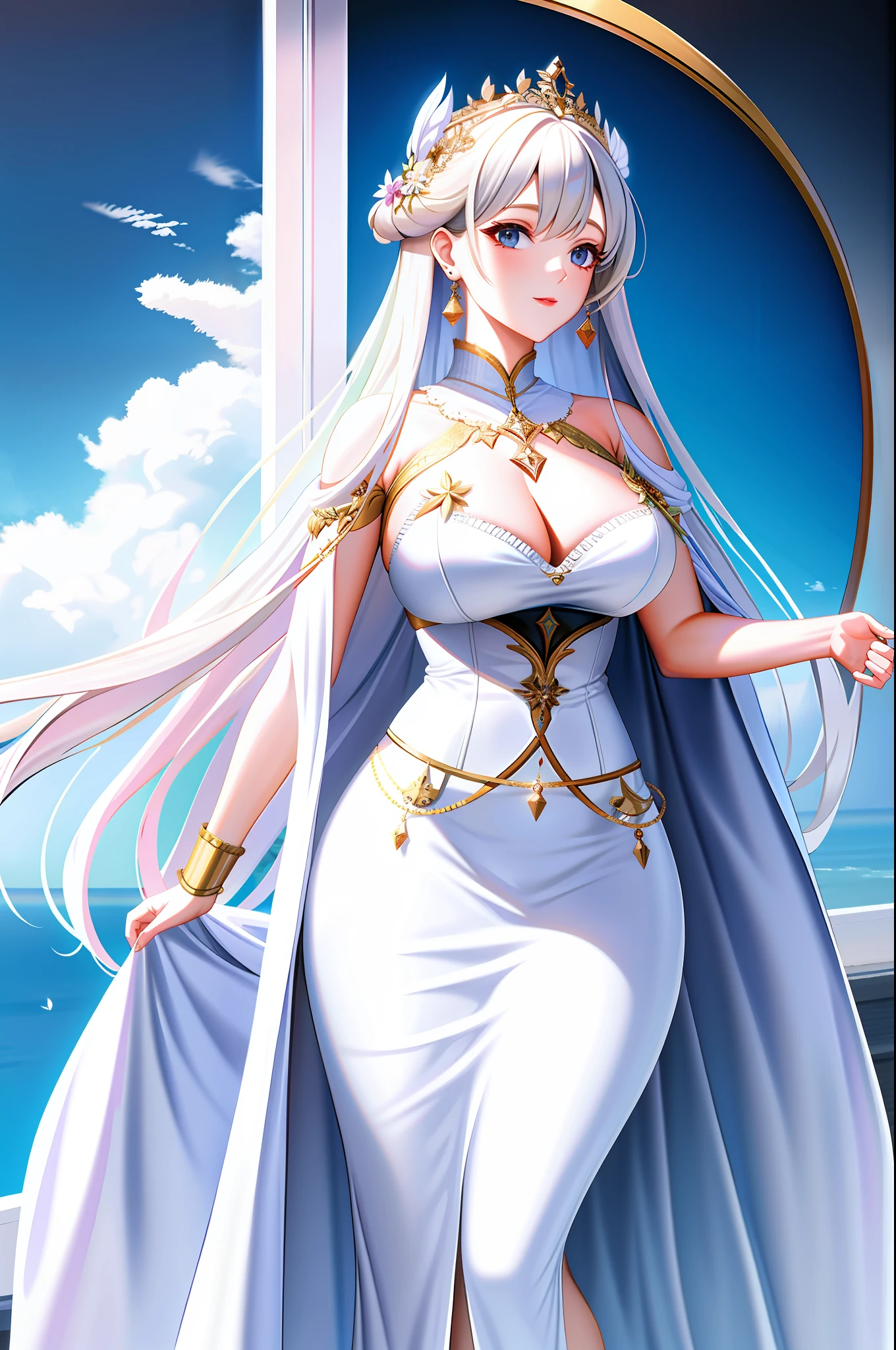 a goddess, ethereal, white clothes, masterpiece, best quailty, 4k, high resolution