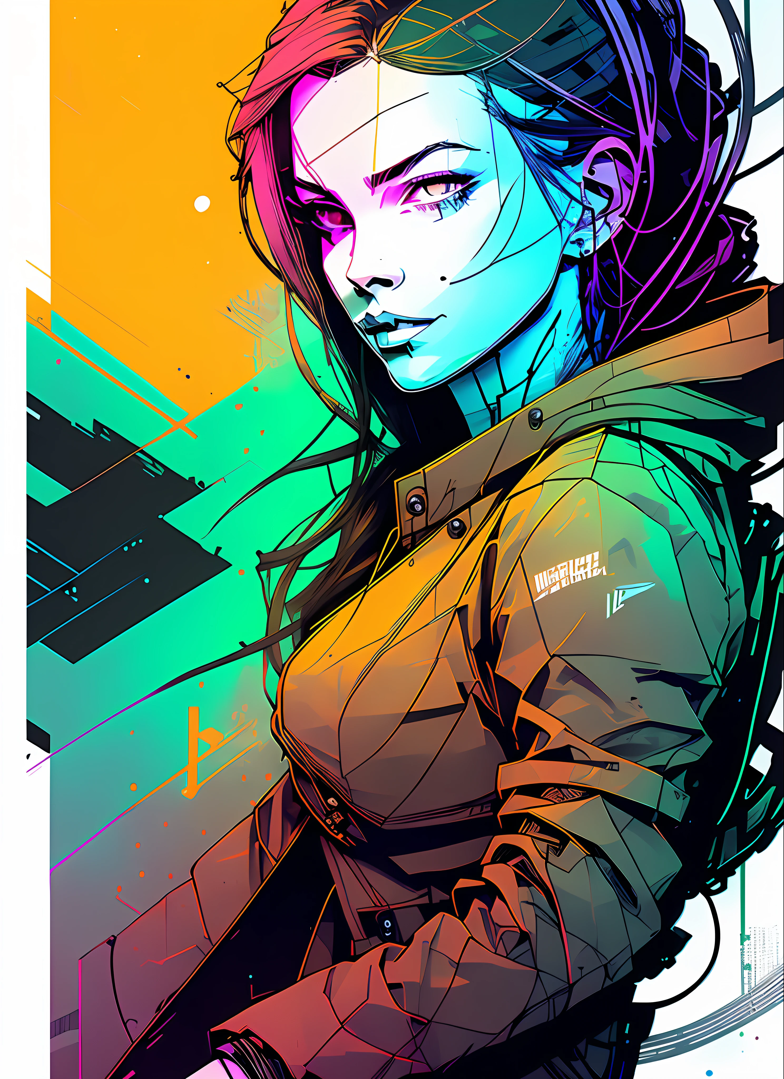 nvinkpunk, detailed portrait vanpire neon operator ((sks woman)), cyberpunk futuristic neon, reflective puffy coat, decorated with traditional japanese ornaments by ismail inceoglu dragan bibin hans thoma greg rutkowski alexandros pyromallis nekro rene maritte illustrated, perfect face, fine details, realistic shaded, fine - face, pretty face