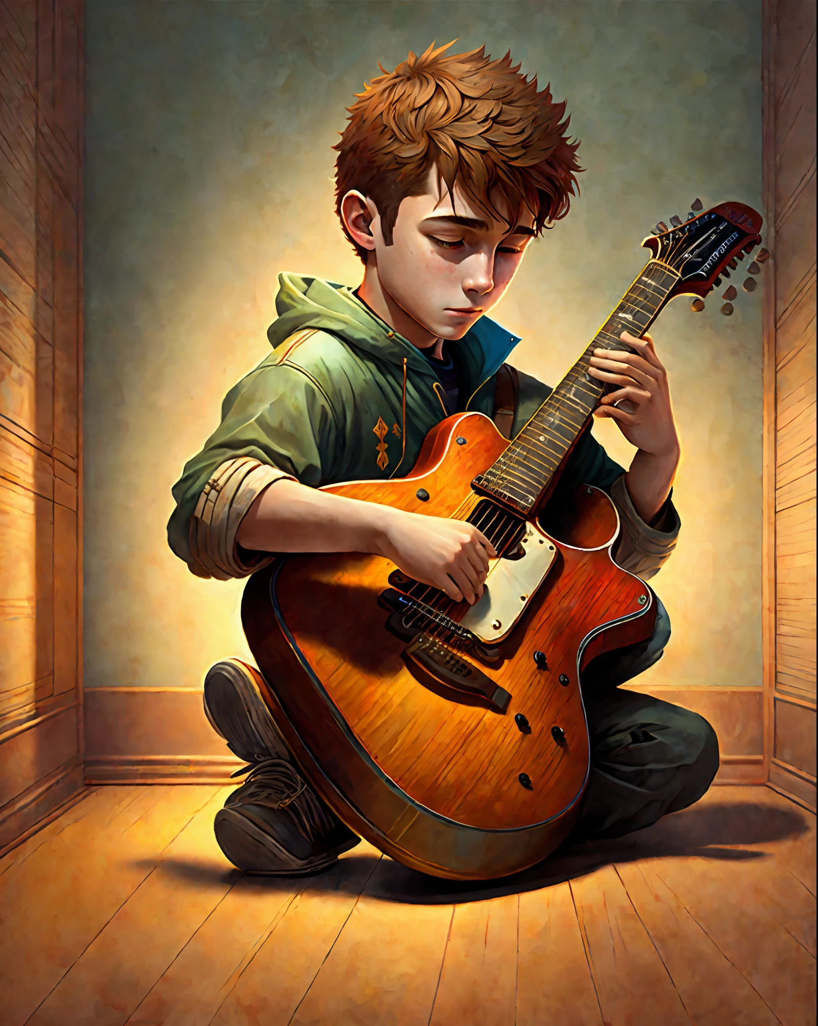 14-Year-Old Boy Playing Guitar, ArtStation Hall of Fame Gallery, Editors' Choice,
