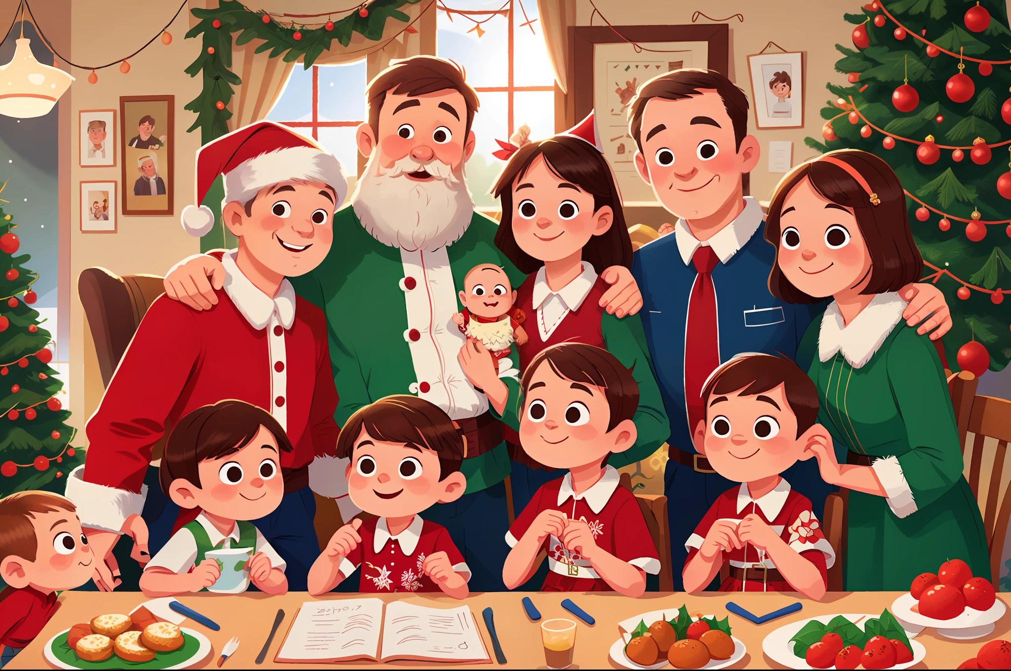 closeup, a portrait of family, mother, father, Christmas party