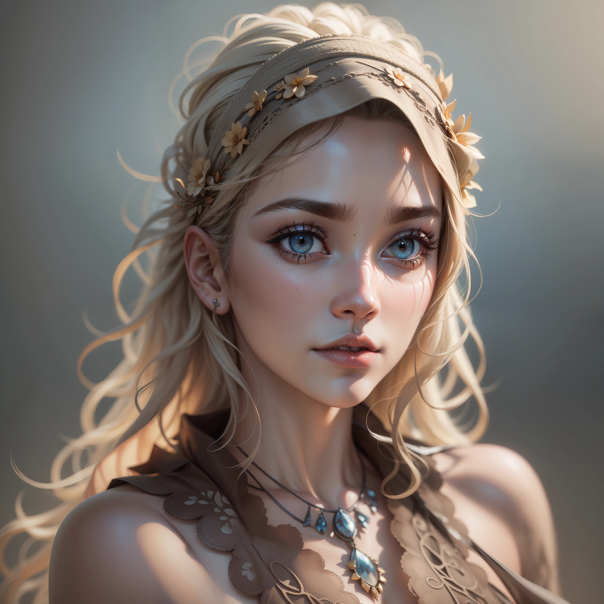 a photorealistic portrait of a stunningly beautiful woman without make-up, extremely detailed light hazel eyes, detailed symmetric realistic face, natural skin texture, extremely detailed skin with skin pores, peach fuzz, messy hair, wearing shawl over her head, masterpiece, absurdres, award winning photo by lee jeffries, nikon d850 film stock photograph, kodak portra 400 camera f1.6 lens, extremely detailed, amazing, fine detail, rich colors, hyper realistic lifelike texture, dramatic lighting, unrealengine, trending on artstation, cinestill 800 tungsten, looking at the viewer, photo realistic, RAW photo, TanvirTamim, high quality, highres, sharp focus, extremely detailed, cinematic lighting, 8k uhd