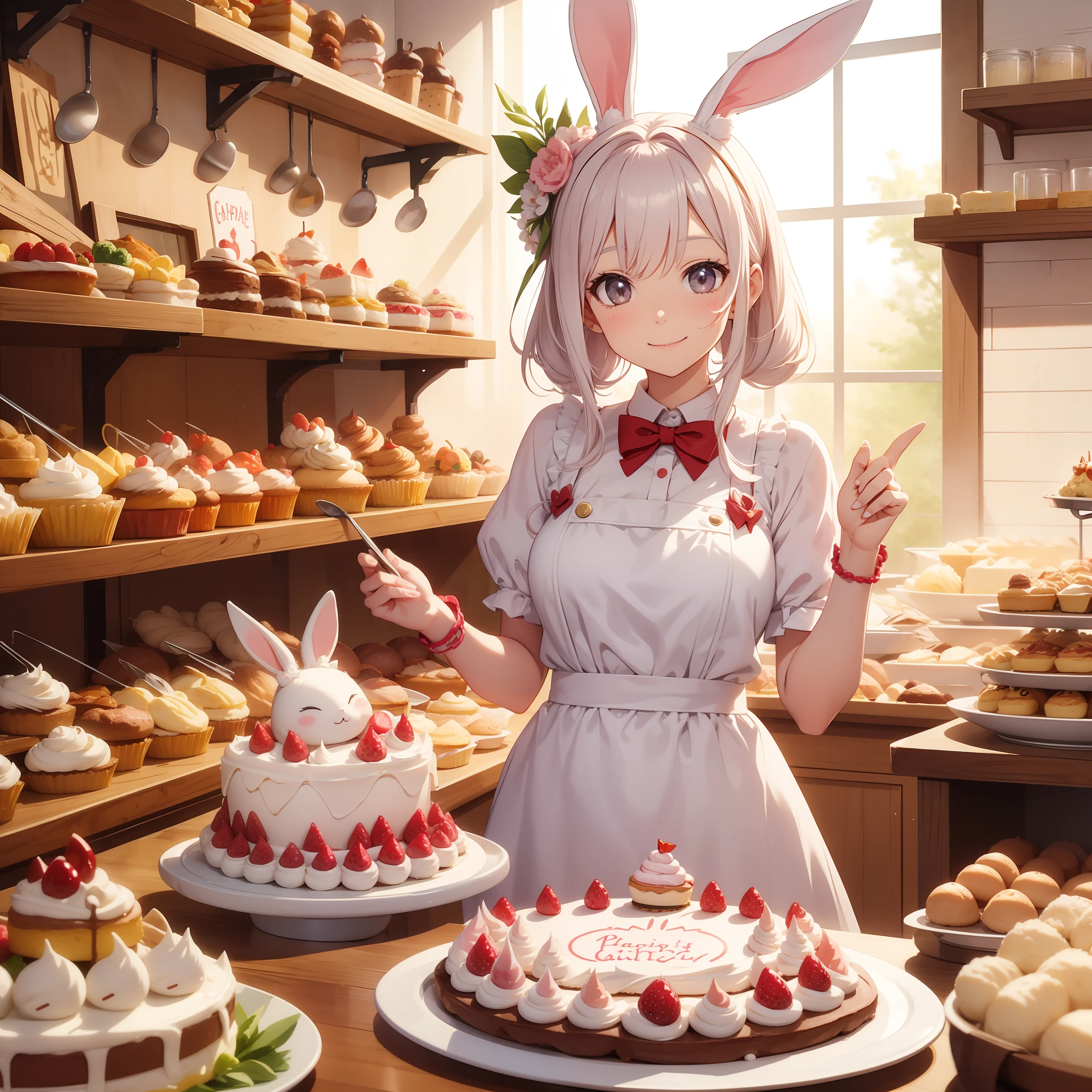 Rabbit-eared girl cake shop smile