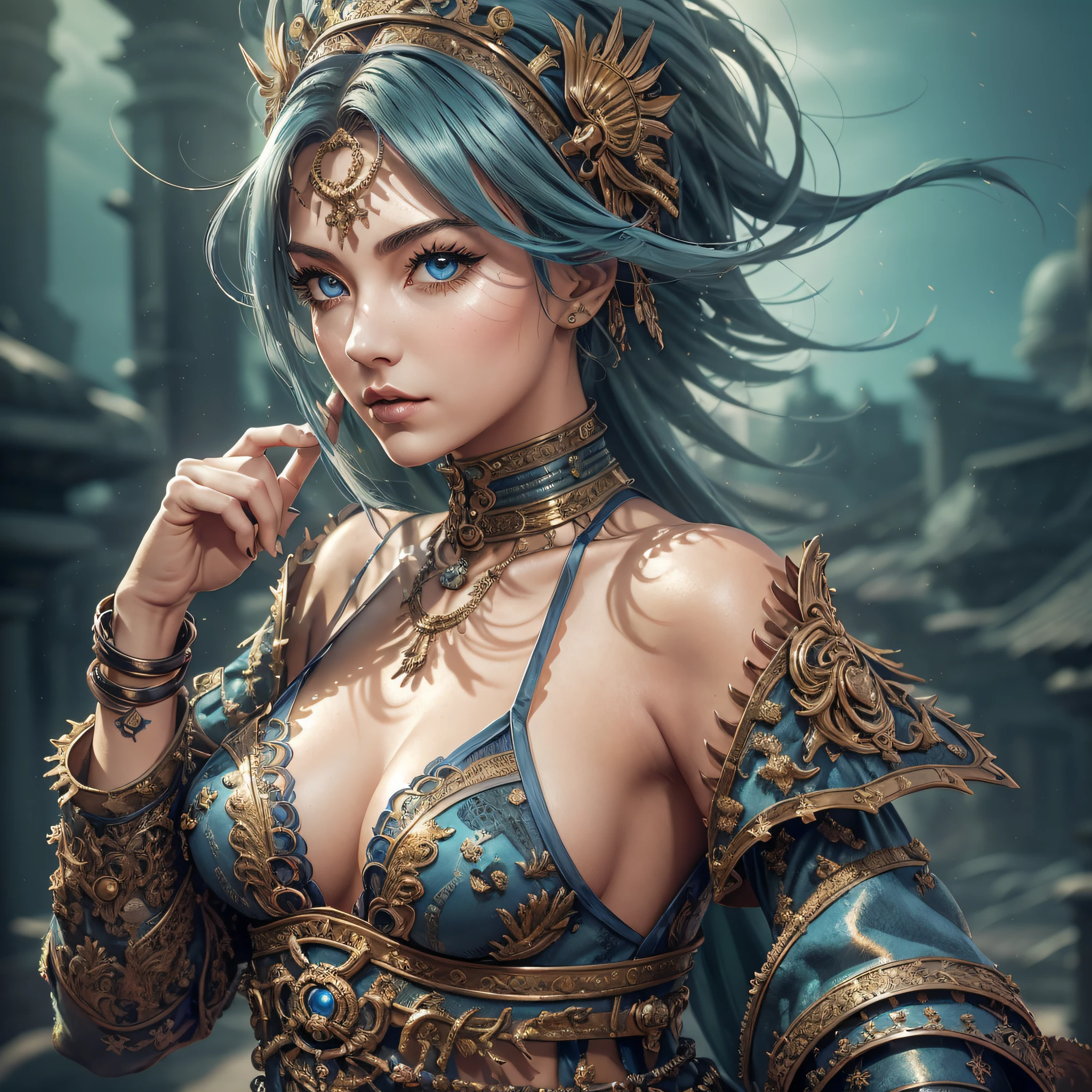 Create a breathtaking masterpiece with stunning ray tracing effects, featuring a charming woman with punk-style clothing, beautiful curves, proportional limbs and complemented by the best shadows and realistic lighting. With small size breasts, casual neckline, perfect face, lustrous skin and ocean blue eyes. --auto --s2