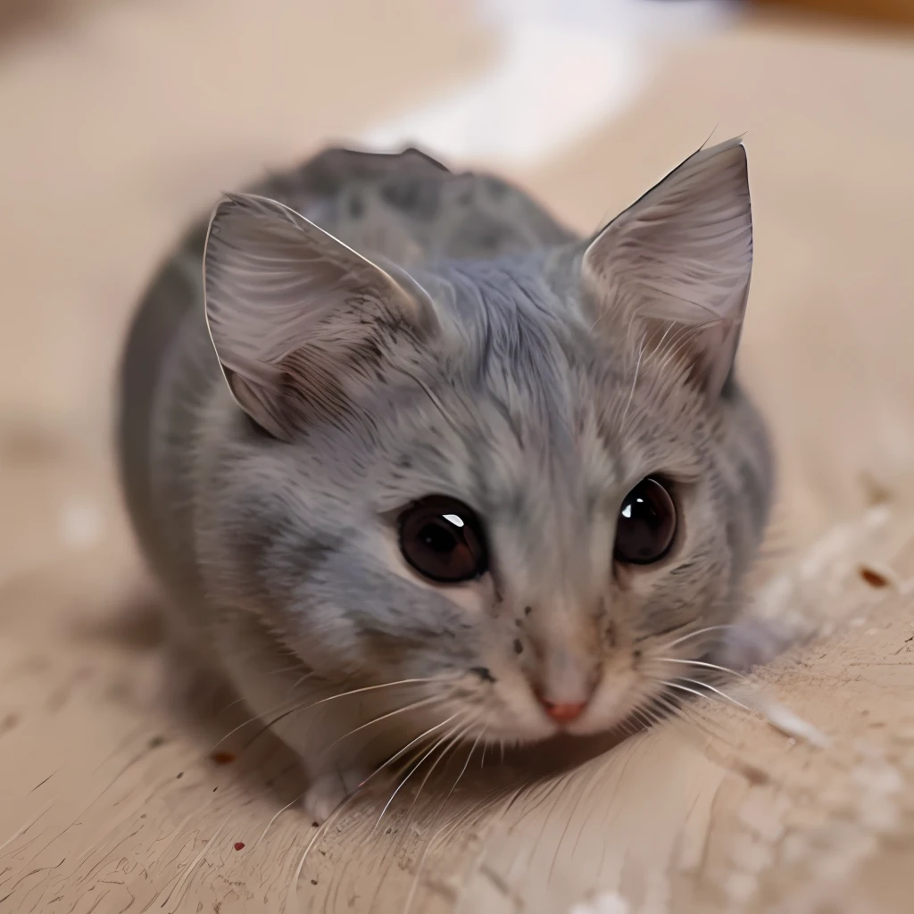 Create an image of a red-eyed cat kissing a mouse