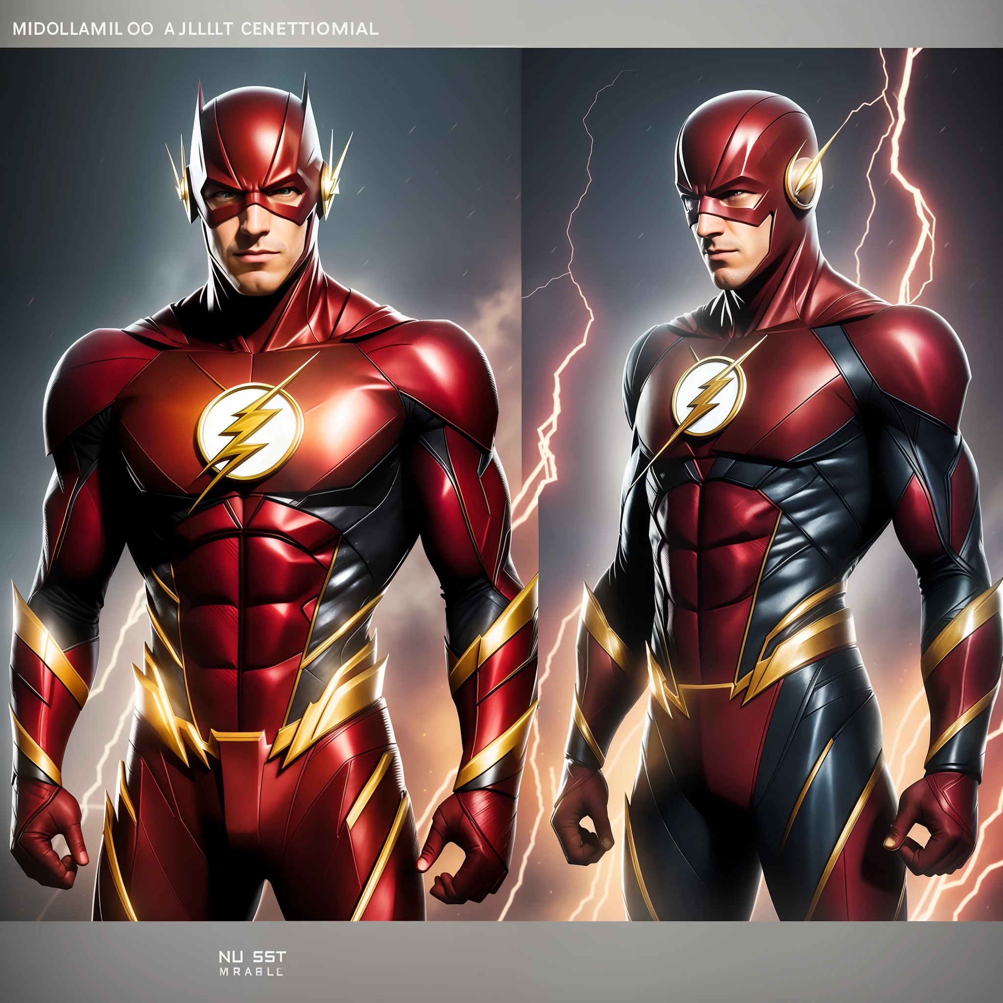 "Create a realistic image of the Justice League Flash, with realistic lighting and a high level of detail, in super 8k resolution. The Flash should be portrayed in his classic and iconic posture, in all its extension, with a look faithful to his uniform in comics. regressive --model_name=dalle-mini --num_images=1 --top_k=0" --auto