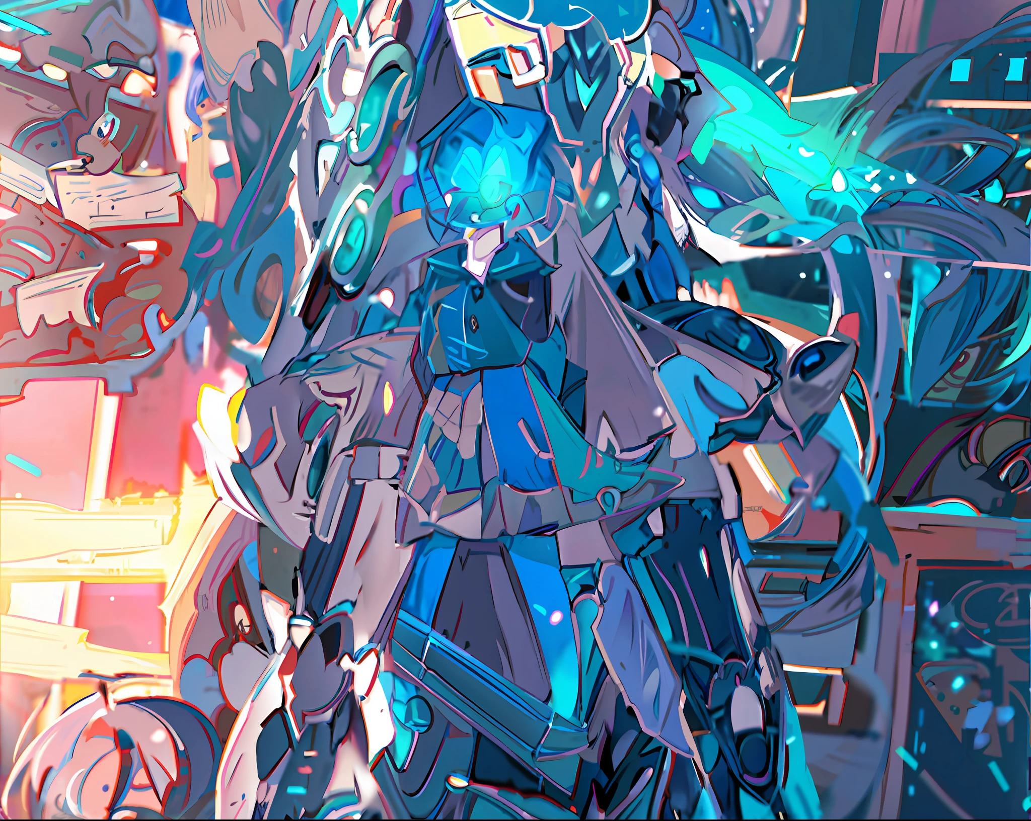 anime character with blue hair and a sword in a room, cushart krenz key art feminine, best anime 4k konachan wallpaper, kantai collection style, cyberpunk anime girl mech, female action anime girl, android heroine, anime mecha aesthetic, anime style 4 k, anime manga robot!! anime girl, official character art, mechanized soldier girl