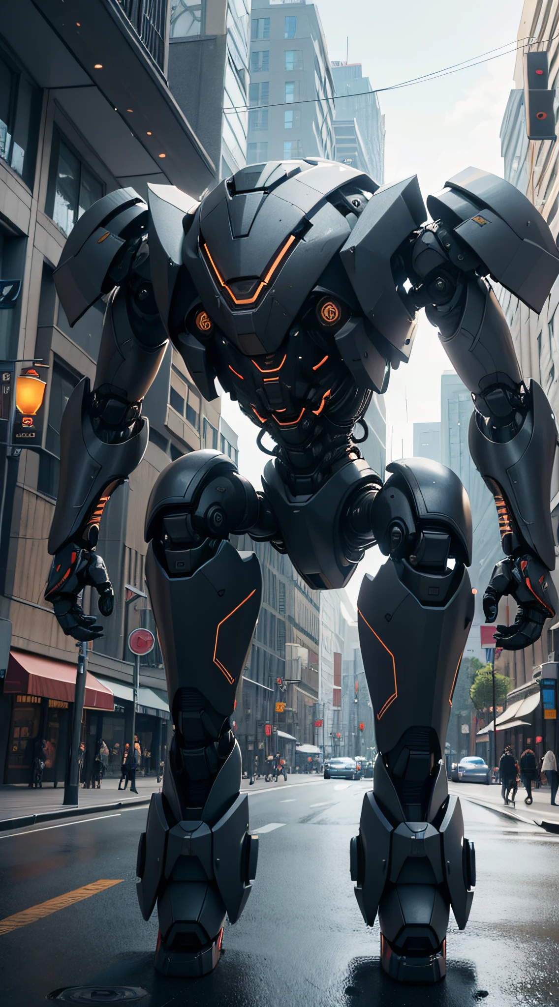 fullbody shot of a robot in downtown, stunning, strong dynamic pose, seductive, realistic, unreal engine, octane render --ar 3:2 --s 1000 --v 5.2