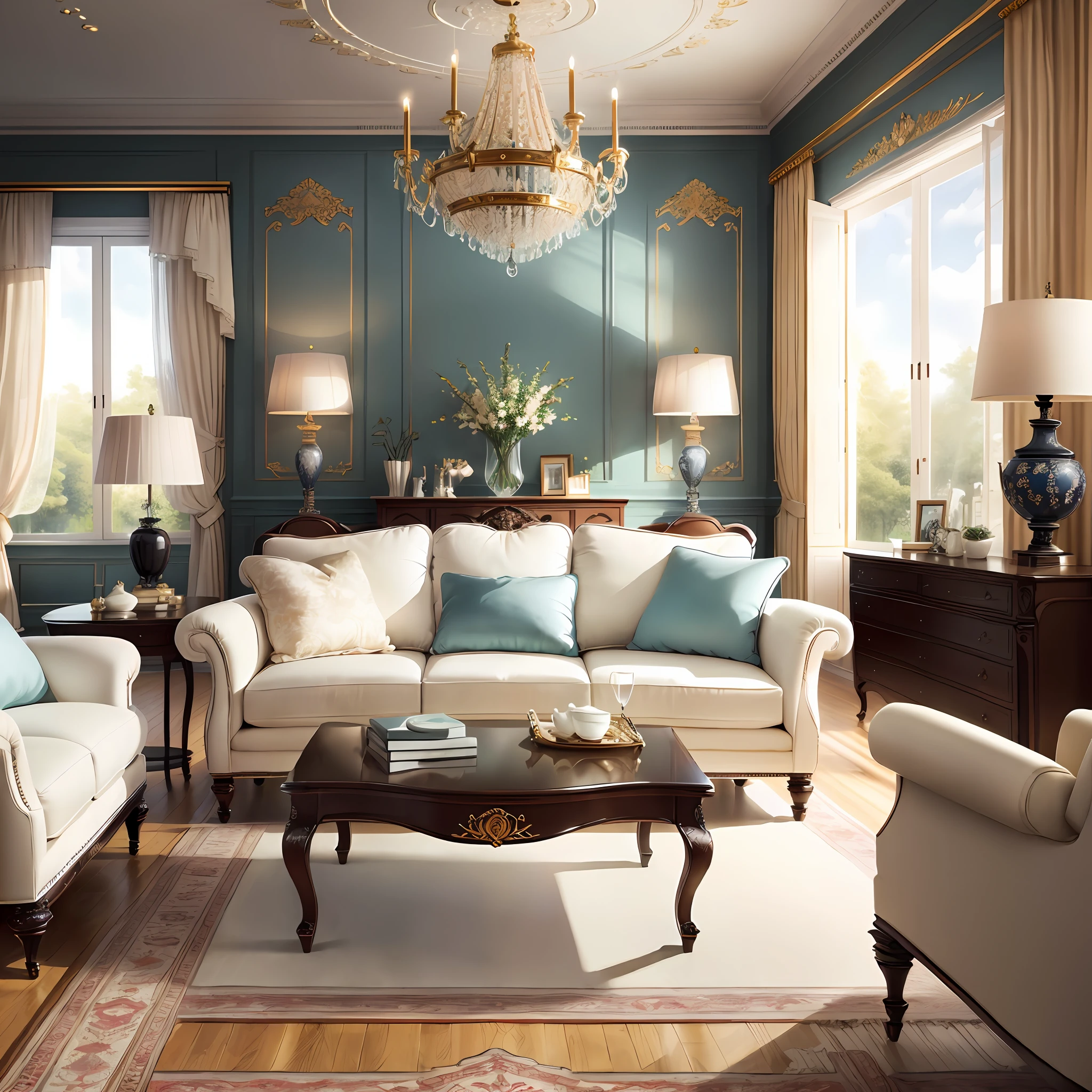European-style living room, interior decoration details, decoration design drawing