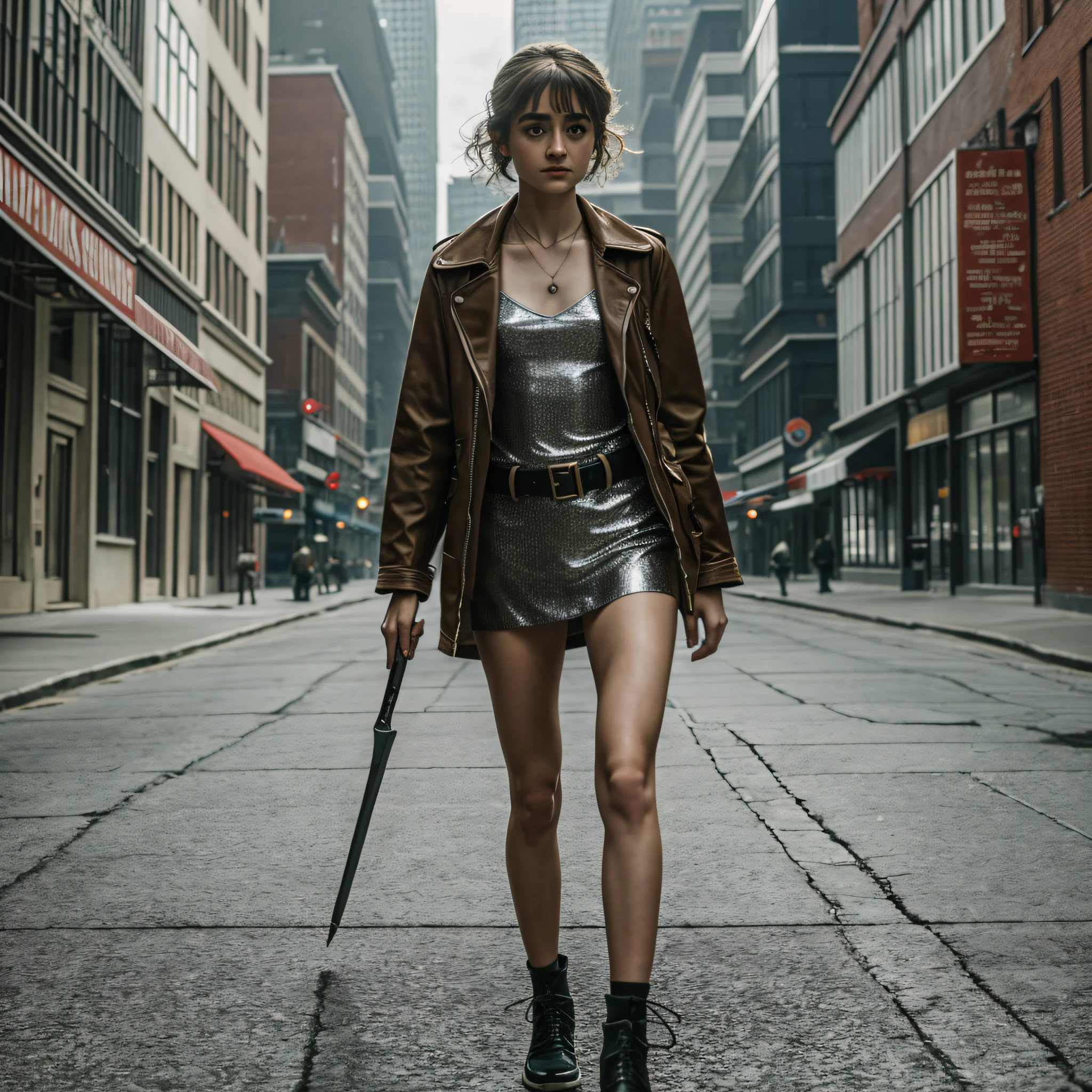 full body shot of sexy natalia dyer in blade runer, cinematic realism --auto --s2