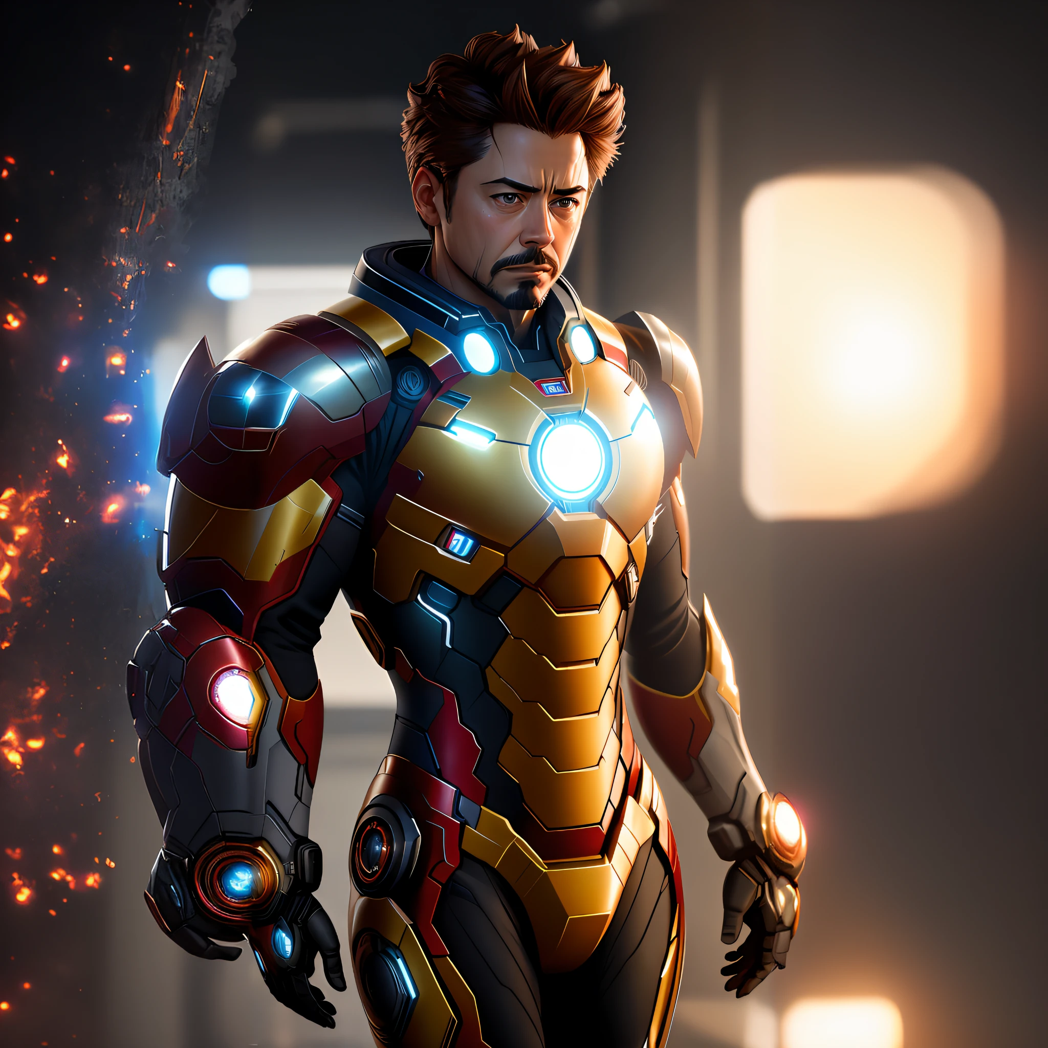 avengers war machine with glowing armor and glowing eyes, high detail iconic character, inspired by Marek Okon, tony sart highly detailed, concept art of tony stark, ultra detailed game art, superior iron man, trending on artstation 4k, photorealistic artstyle, inspired by Tony Sart, portrait of iron man, tony stark, medium close - up ( mcu )