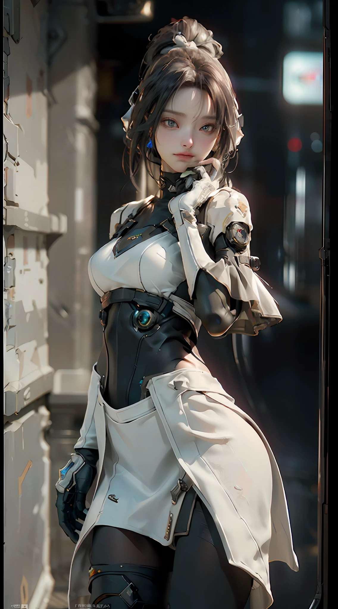 ((Best quality)), ((masterpiece)), (detailed:1.4), 3D, an image of a beautiful cyberpunk female,HDR (High Dynamic Range),Ray Tracing,NVIDIA RTX,Super-Resolution,Unreal 5,Subsurface scattering,PBR Texturing,Post-processing,Anisotropic Filtering,Depth-of-field,Maximum clarity and sharpness,Multi-layered textures,Albedo and Specular maps,Surface shading,Accurate simulation of light-material interaction,Perfect proportions,Octane Render,Two-tone lighting,Wide aperture,Low ISO,White balance,Rule of thirds,8K RAW,