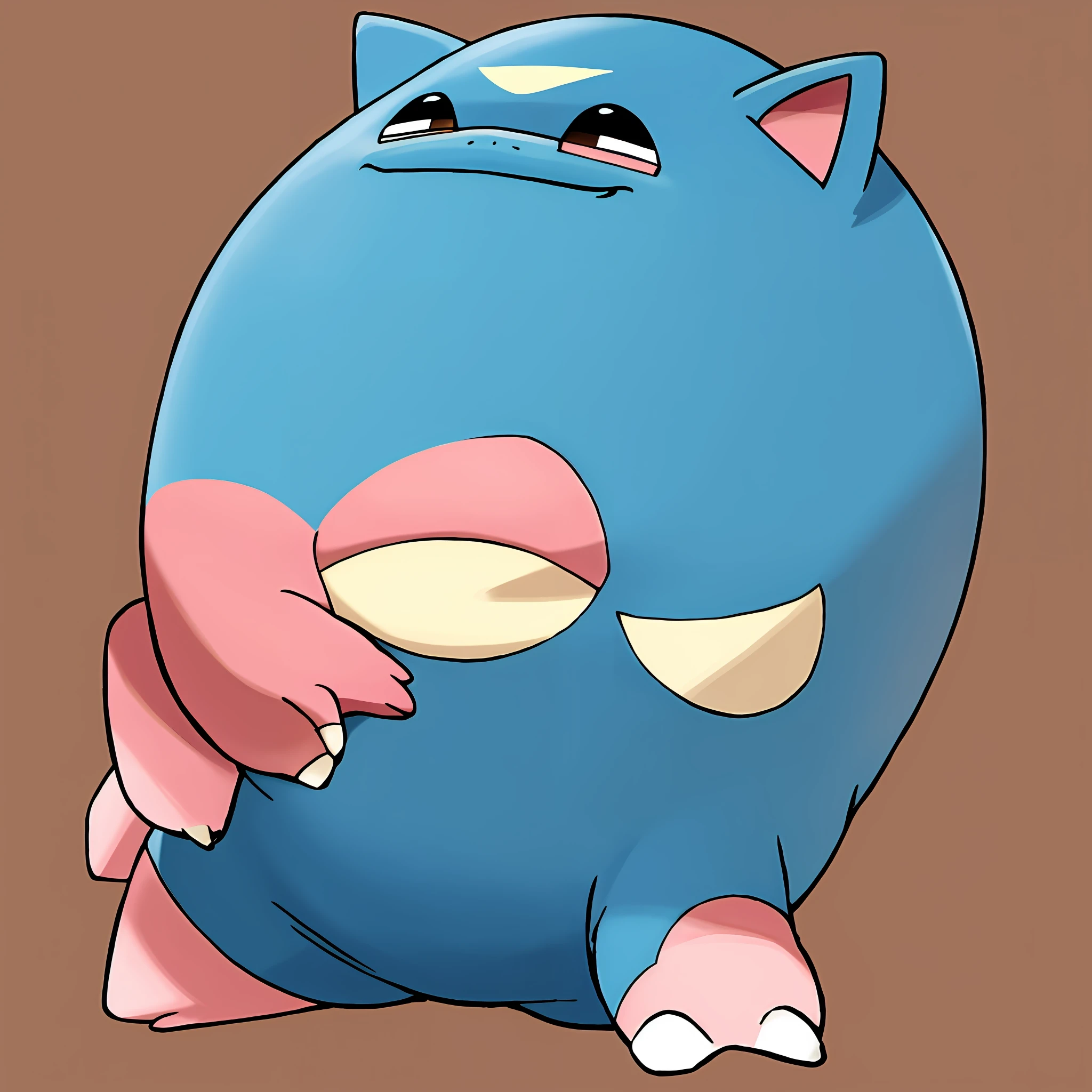 sugimori ken \(style\), pokemon \(creature\), (Slowpoke) , (Snorlax),
 solo, looking at viewer, simple background, brown eyes, closed mouth, standing, full body, (no humans), claws, white background, blue body,