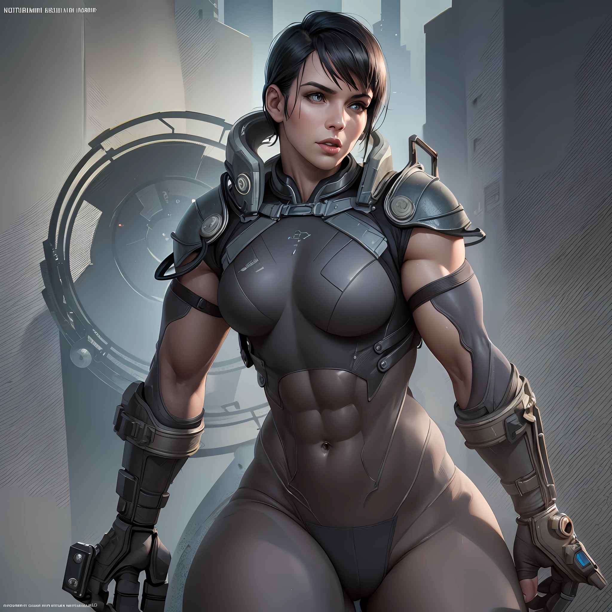 Fallout 4 Pipper, Voluptuous Body, Muscular Arms, Intircade, Sharp Focus, Artstation, Concept Art, Hyperrealism, Realistic Lighting, Highly Detailed, 8k, Iridescent Accents, Ultra Detailed, Atmospheric, Cinematic Lighting --auto --s2