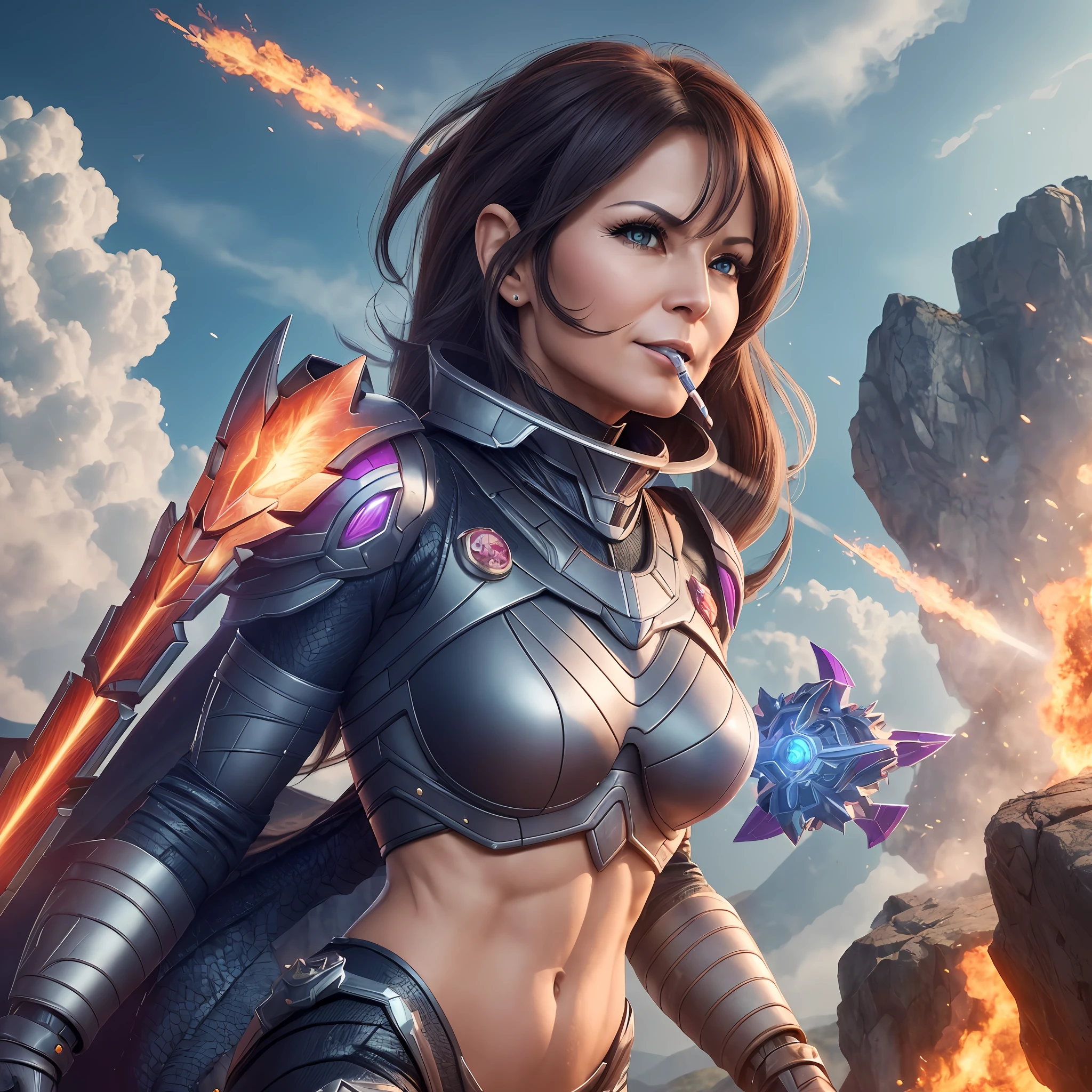 ((45-year-old girl)), (dragonoid), on the mountain (perfect body: 1.1), spewing fire through the mouth, (ultra-detailed: 1.3), 8k, megapix 20. --auto --s2