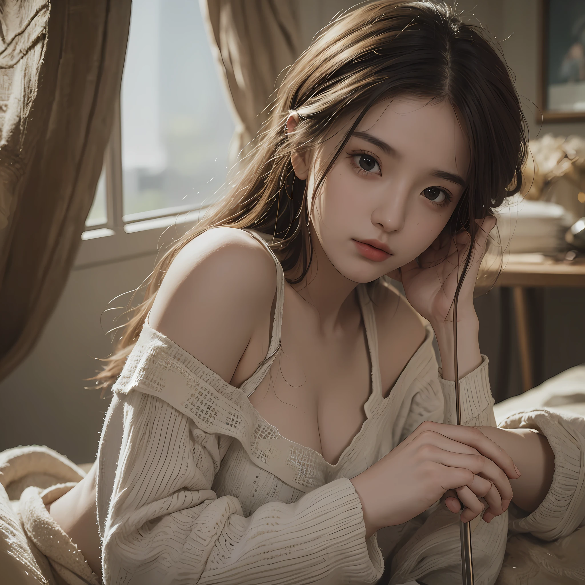 Best quality, masterpiece, ultra high res, (photorealistic:1.4), raw photo, 1girl, off shoulder, cinematic lighting --auto --s2