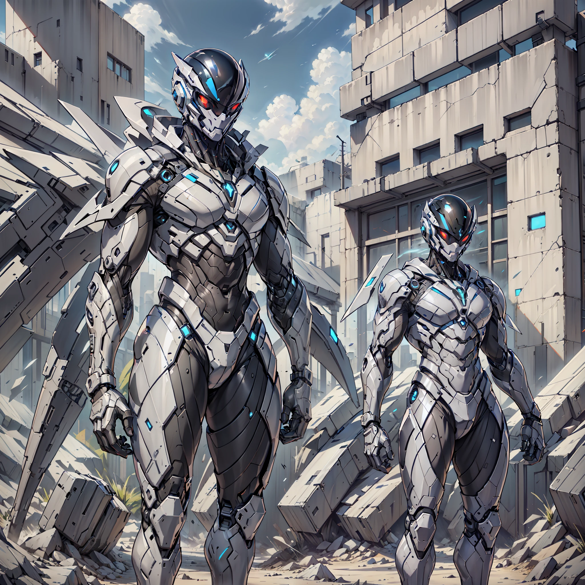 Design a new version of Jaspion with a totally modern and futuristic costume. The costume should keep the essence of the character, but with a contemporary design. It should look technological and advanced, with metallic materials, aerodynamic lines and cybernetic details. The main color of the costume should be a bright metallic red, with shiny black details. The suit's armor should be sleek and fit the Jaspion's body, providing mobility without compromising its stamina.
The Jaspion helmet should have a modern look, with holographic visors that enhance your eyes and protect your identity. Displays can display tactical information and analyze the surrounding environment.
In addition, the suit can be equipped with additional accessories such as jet thrusters on the wrists and boots, allowing the Jaspion to fly and perform powerful jumps. It can also carry technological weapons, such as an energy sword with shining blade or other futuristic weapons that you find interesting.
Feel free to be creative and innovative in the redesign of the costume, keeping in mind that the end result should be a stunning and iconic new version of the Jaspion, which reflects the spirit of the classic hero with a modern and futuristic twist